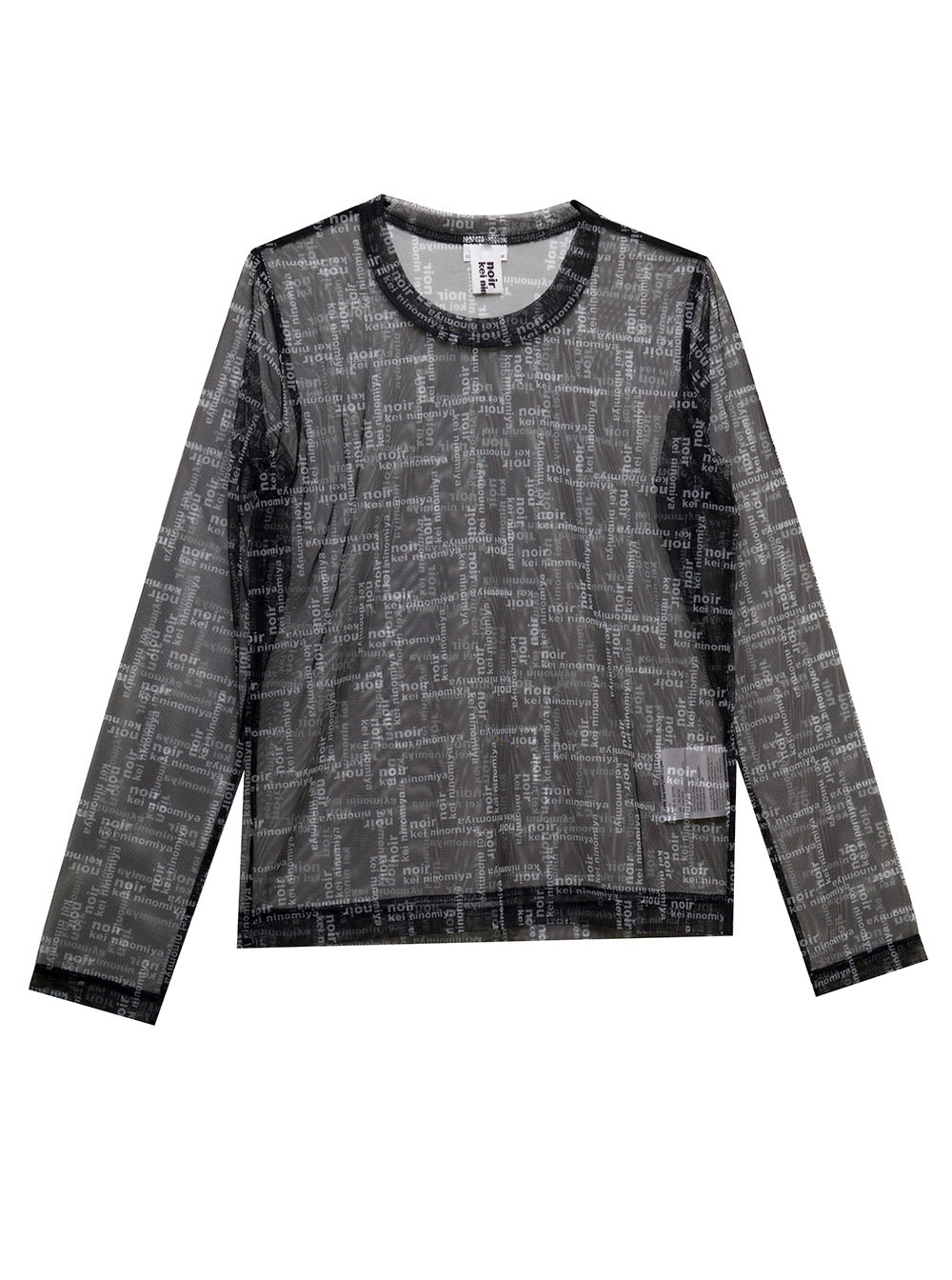 Noir Kei Ninomiya Womans Black Tulle Long-sleeved Shirt With Allover Logo Print