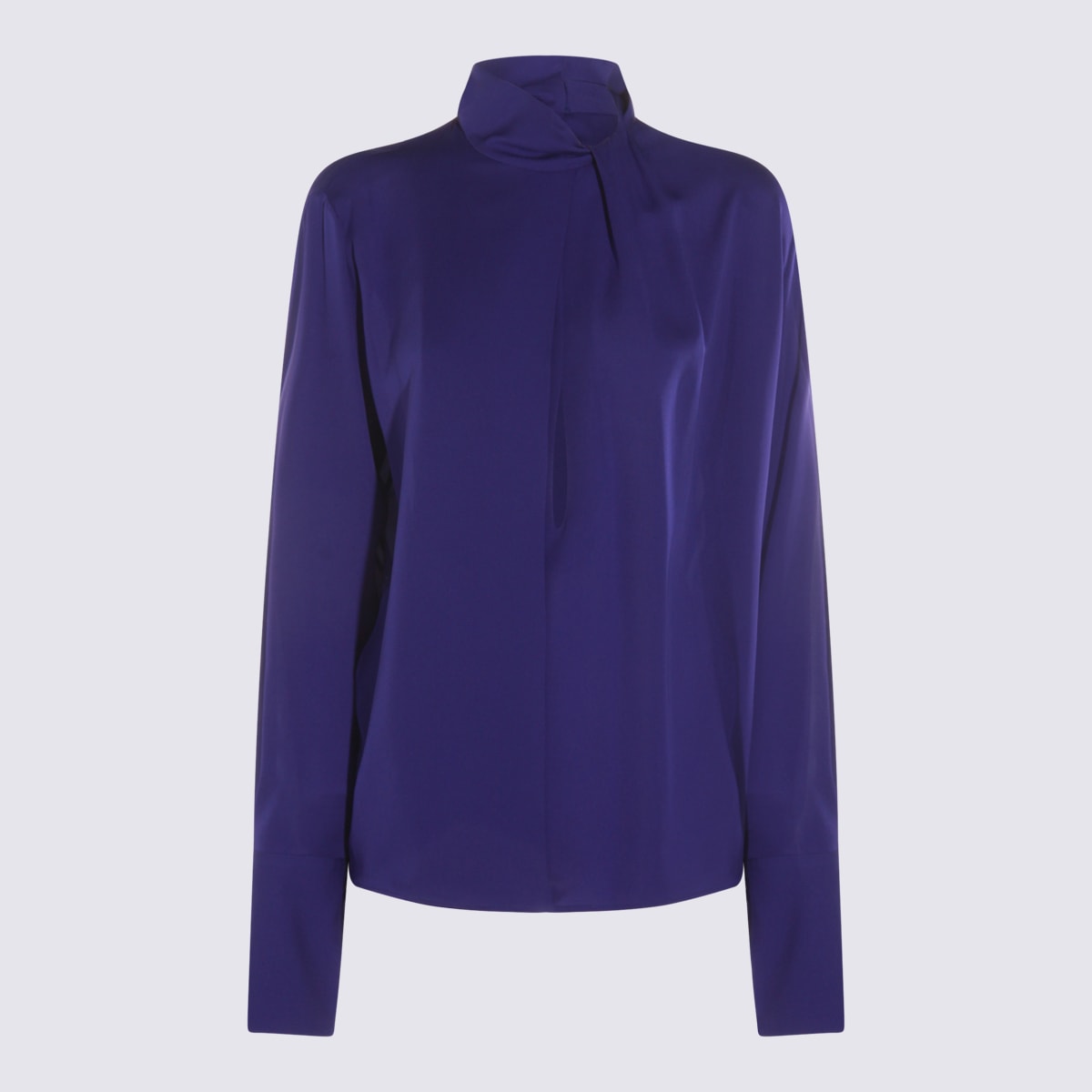 Tom Ford Long Sleeve High Neck Top With Back Pleat In Blue