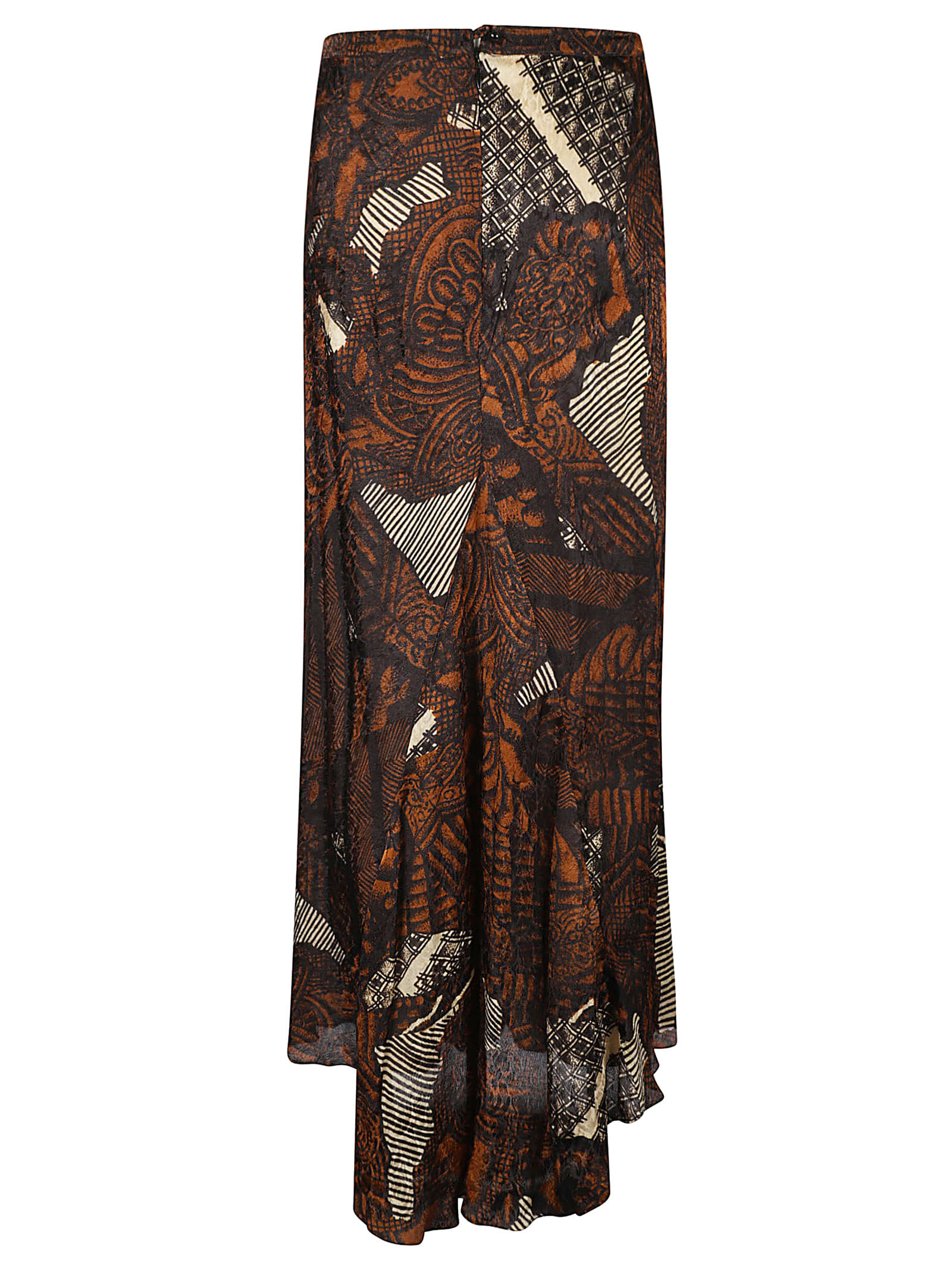 Shop Mes Demoiselles Back Zip Printed Long Skirt In Brown/black