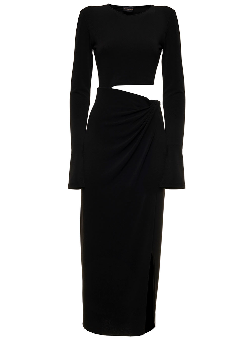 Shop The Andamane Black Long Dress In Stretch Jerseywith Asymmetrical Cut Out Details  Woman