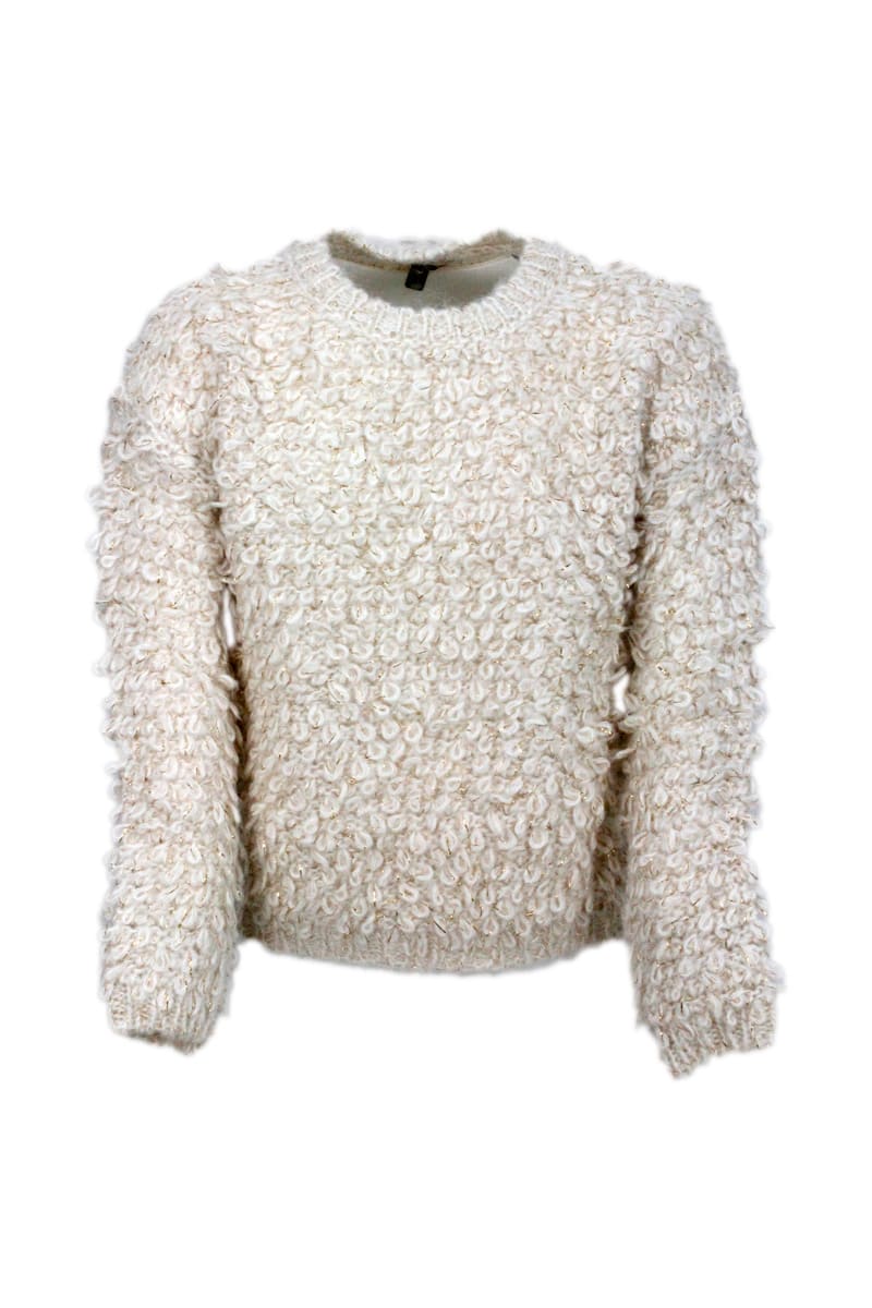 Liu-Jo Round Neck Sweater With Bouclé Work Embellished With Lurex Threads