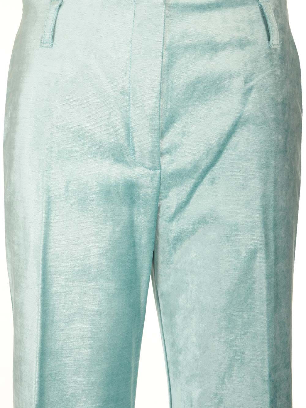 Shop Forte Forte Cotton Viscose Stretch Velvet Trumpet Shaped Pants In Light Blue