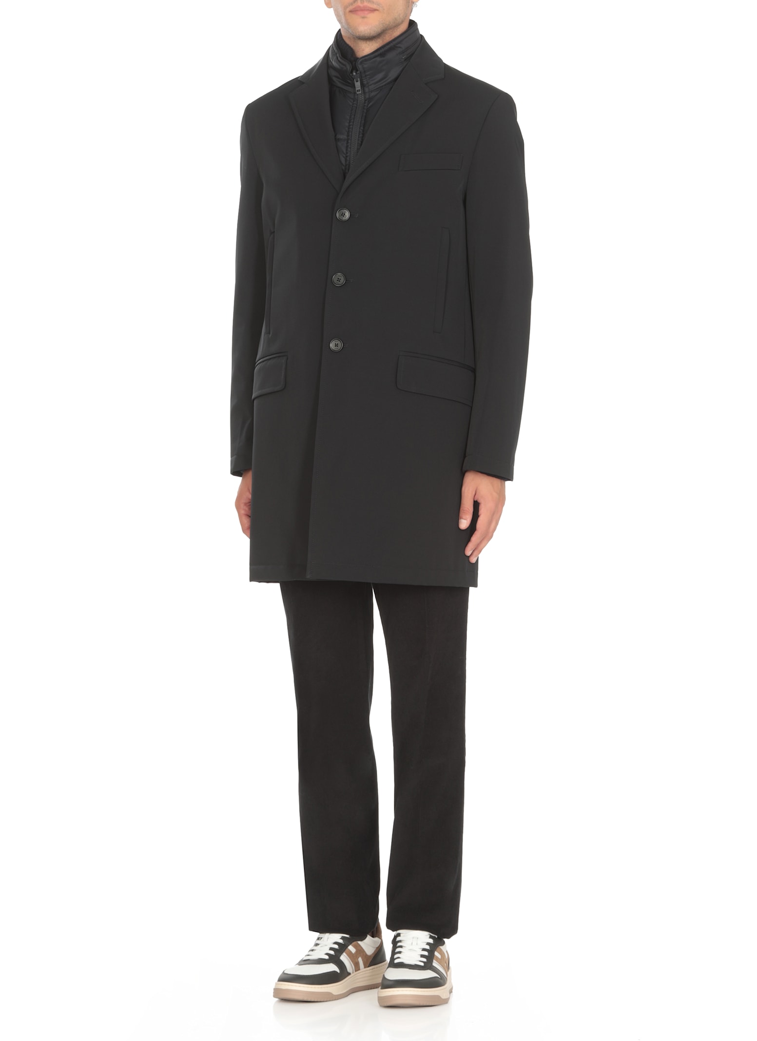 Fay Double-breasted Stand-up Collar Padded Coat In Blue