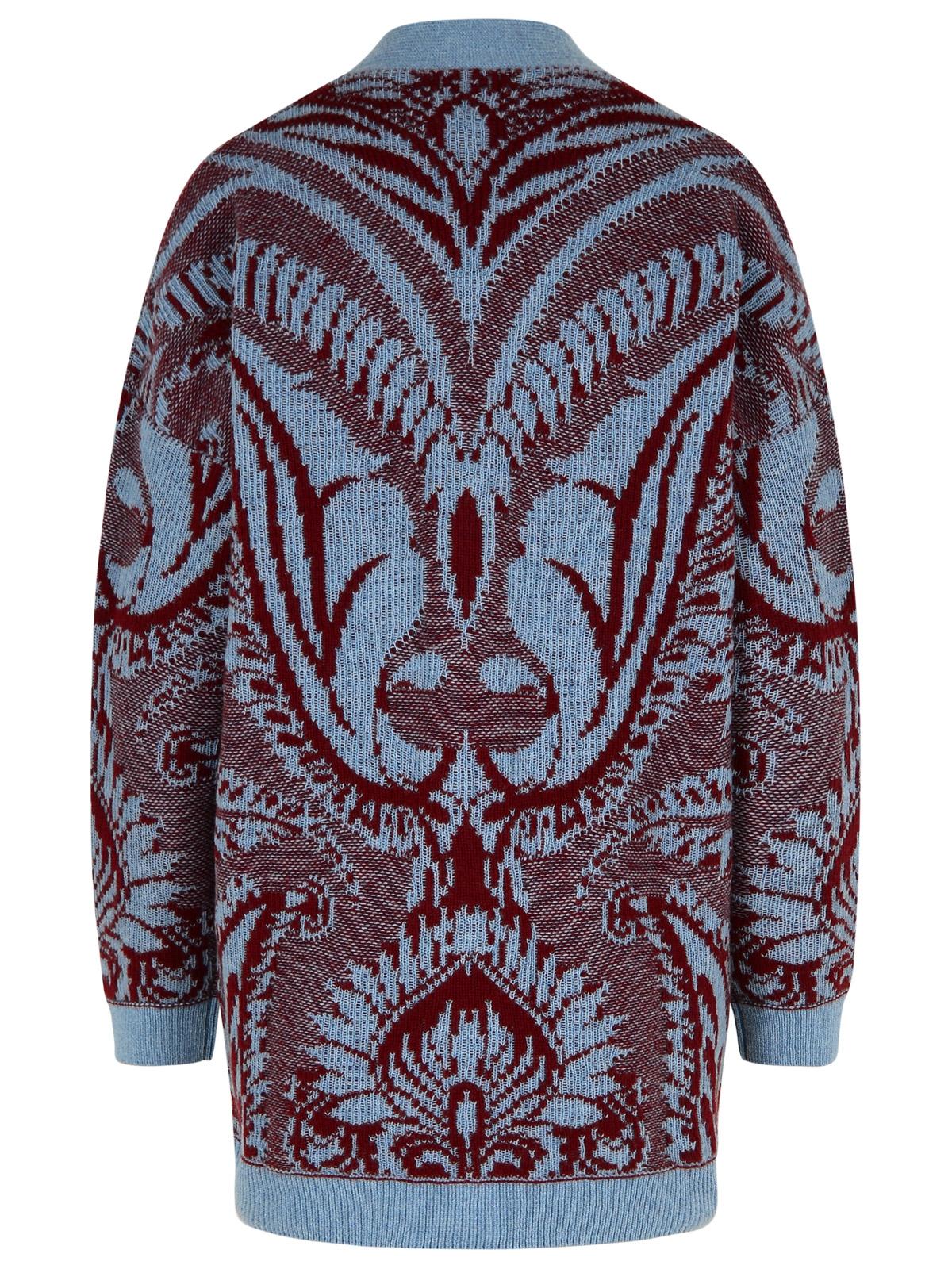 Shop Etro Multicolor Wool Cardigan In Bordeaux/grigio