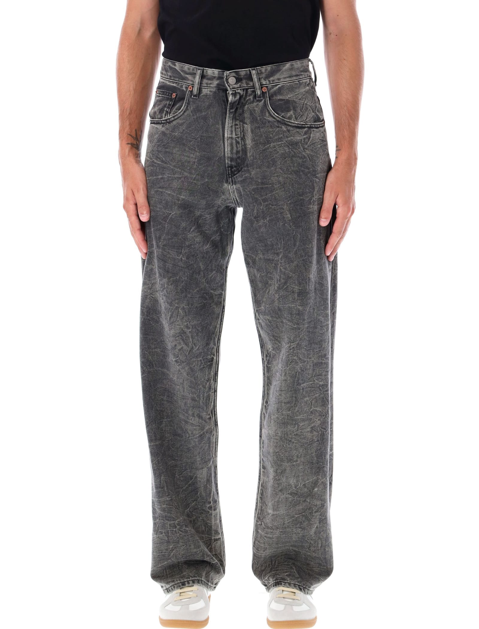 Shop Mm6 Maison Margiela Wide Denim In Grey Wash