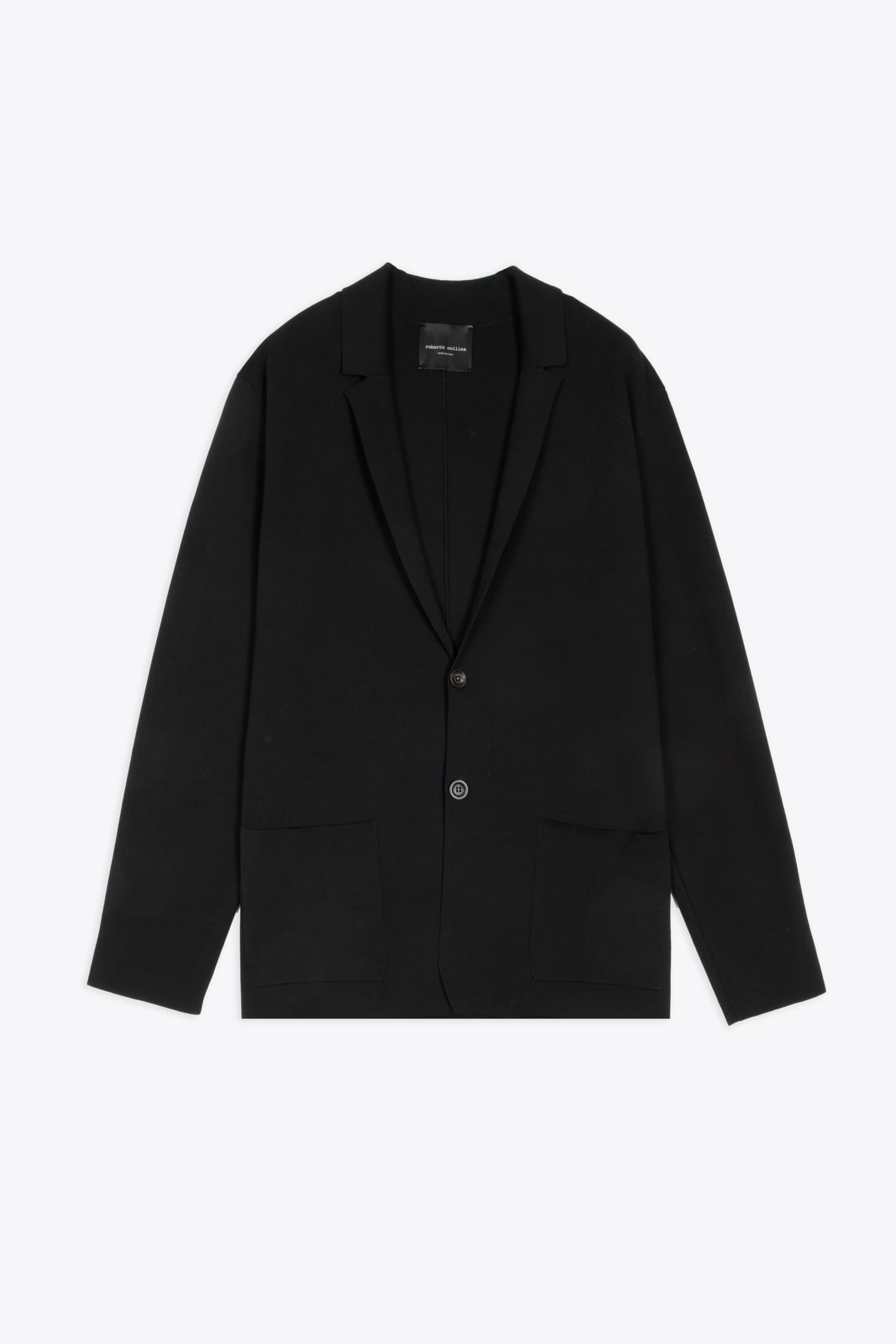 Roberto Collina Giacca Revers Black Cotton Knit Blazer With Patch Pockets In Nero