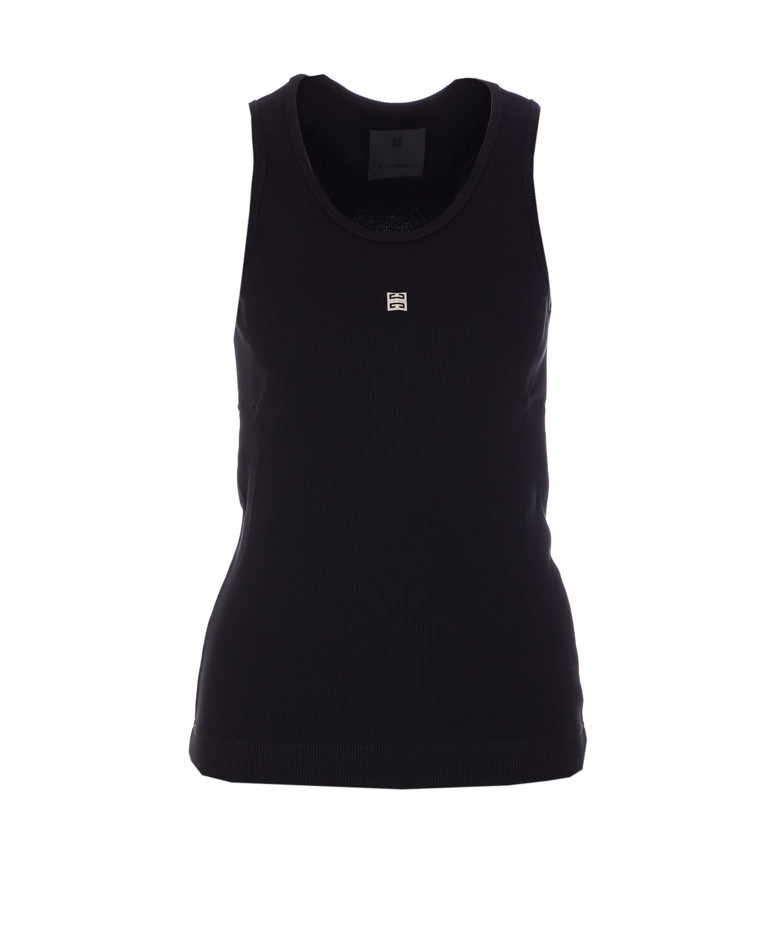 Givenchy Sleeveless Black Stretch Top With Silver Logo Detail In Black