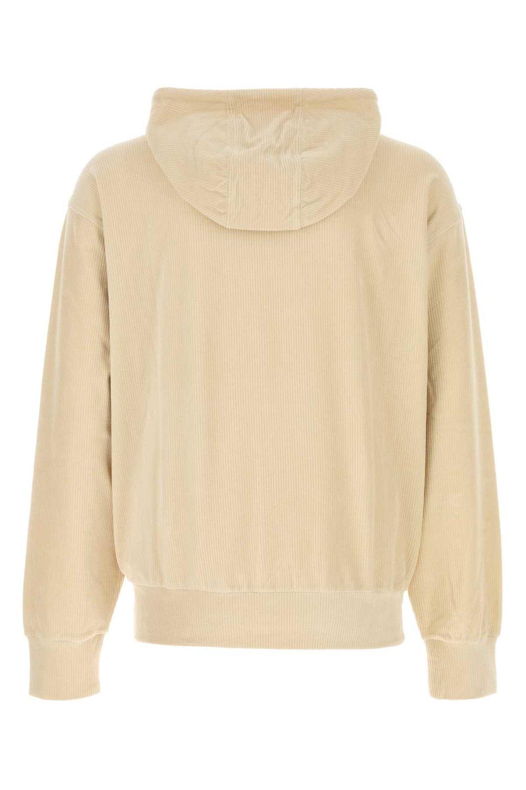 Givenchy Velvet Hooded Sweatshirt With Drawstring And Kangaroo Pocket In Clay