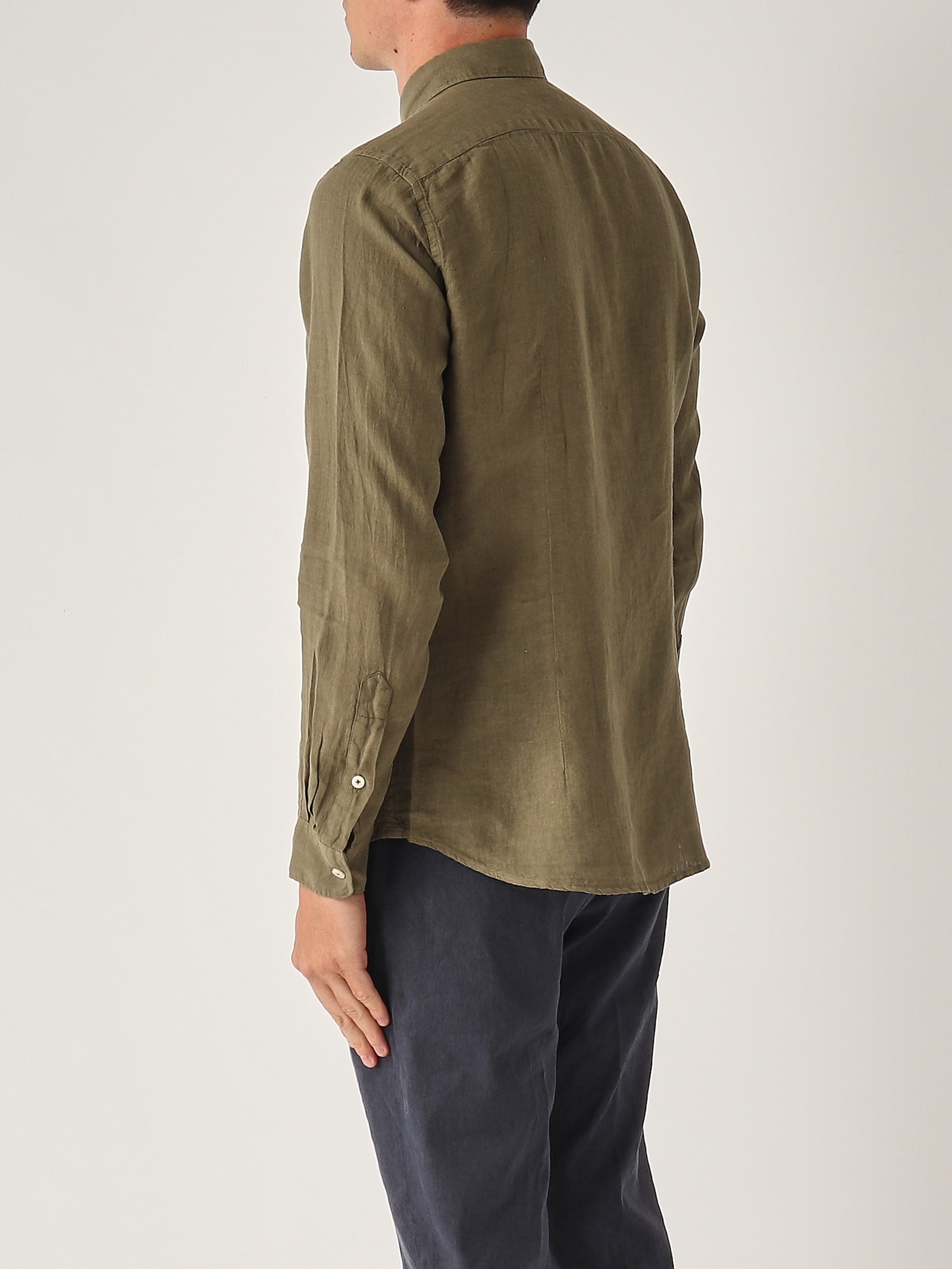 Altea Camicia M/l Collo Aperto Full-button Lino 100% Shirt In Green