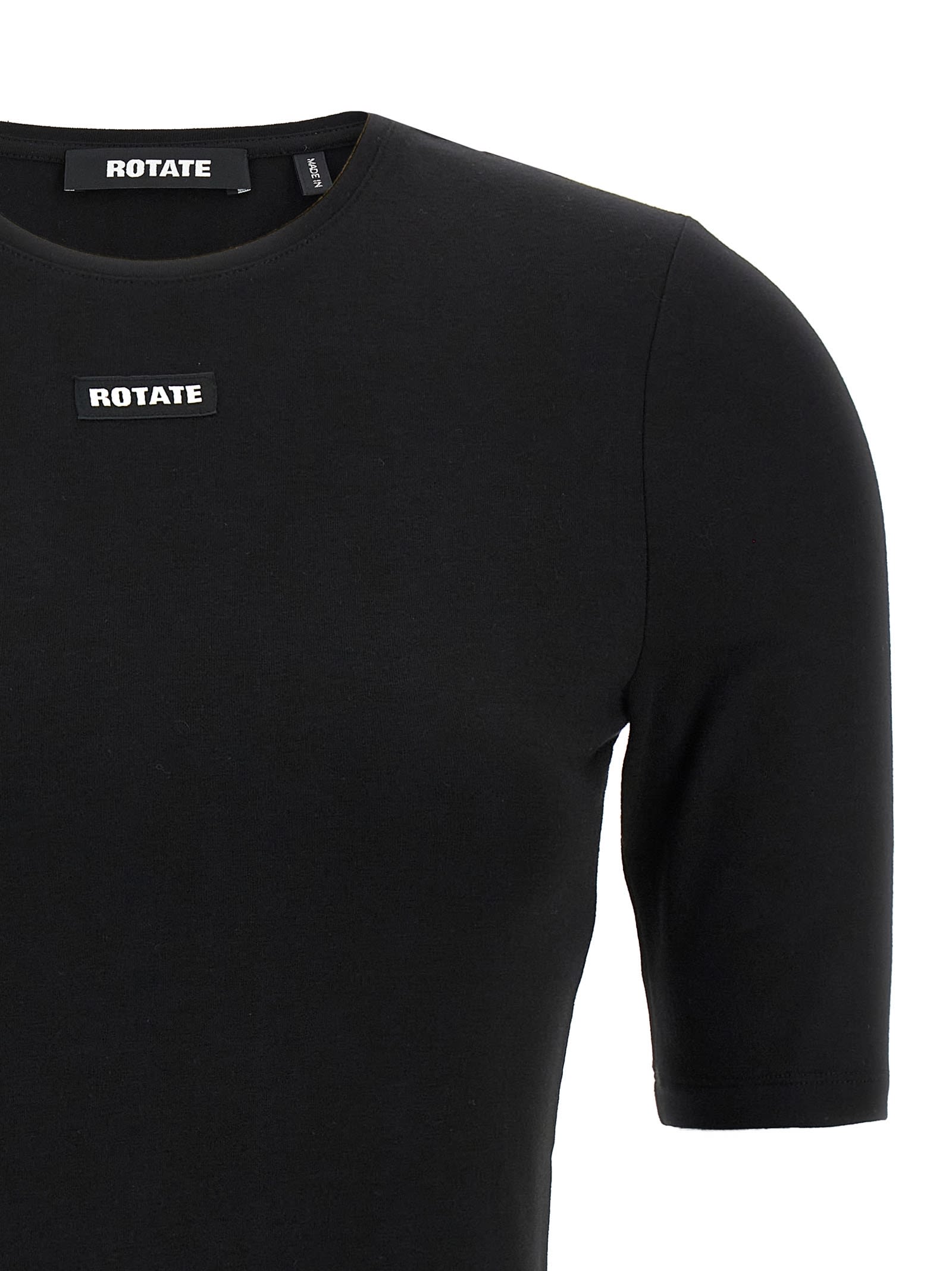 Rotate Birger Christensen Crew Neck Short Sleeves Stretch Fit Top In Black