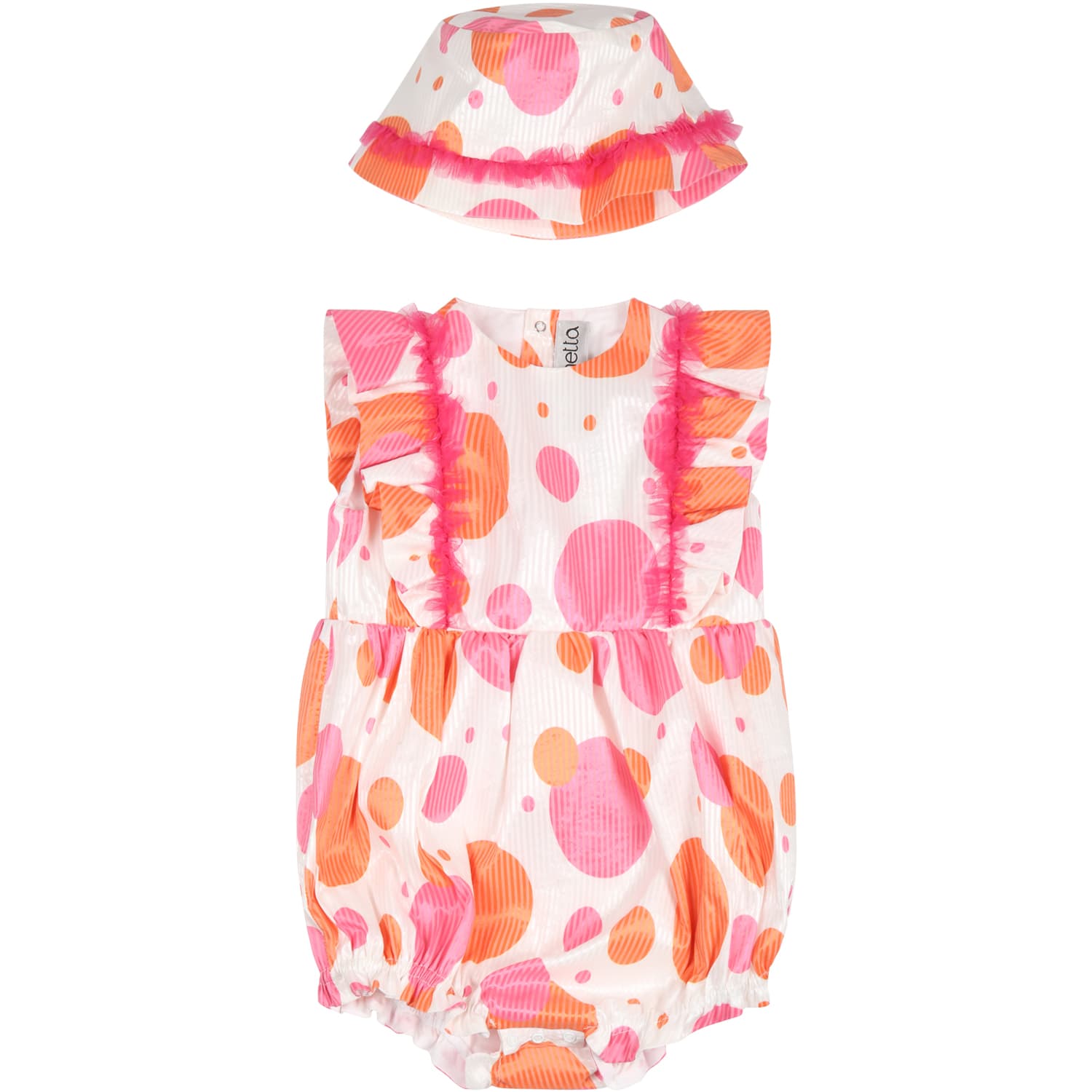 Simonetta White Set For Babygirl With Details Orange And Pink