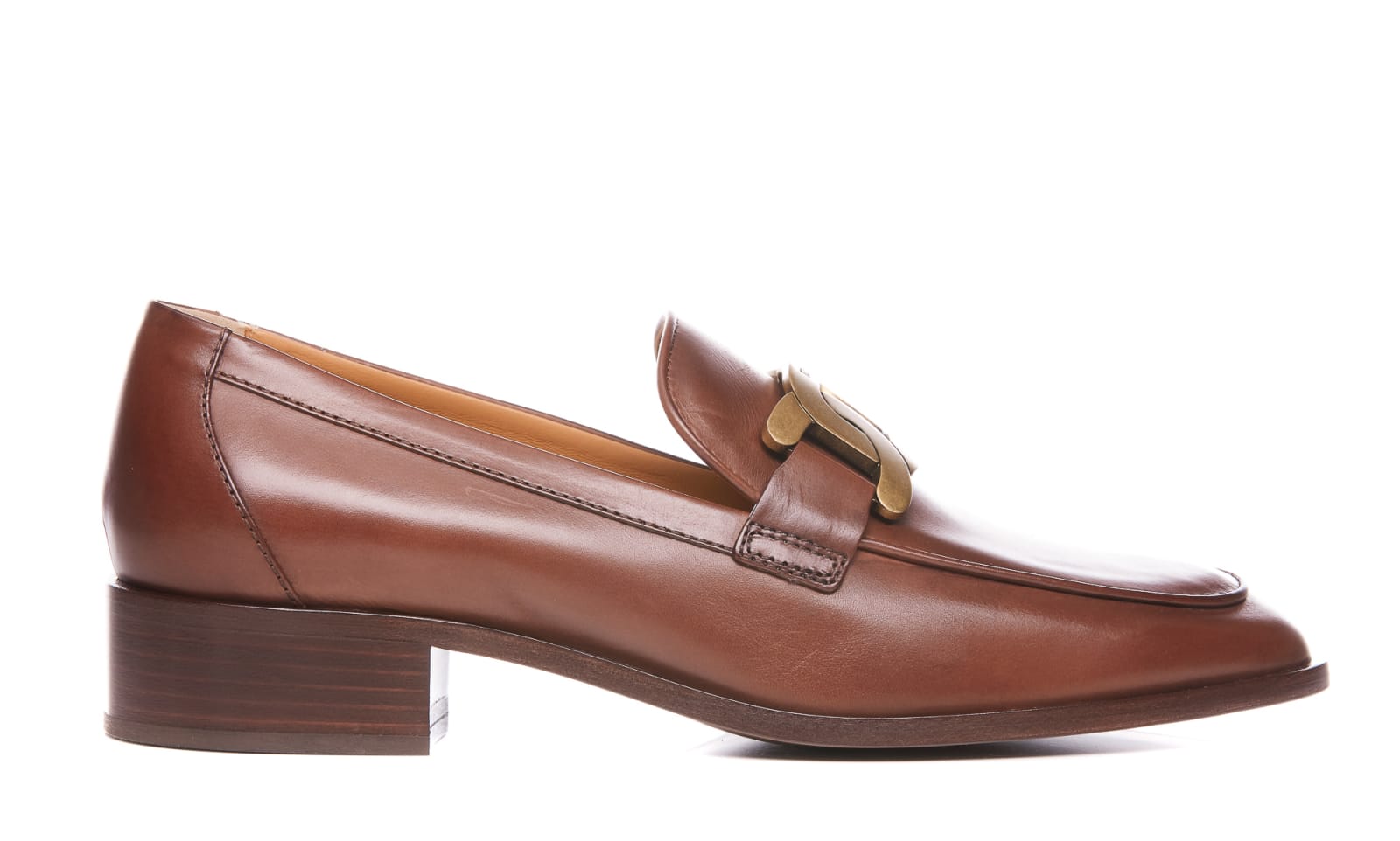 Tod's Leather Loafers Golden Detail In Brown