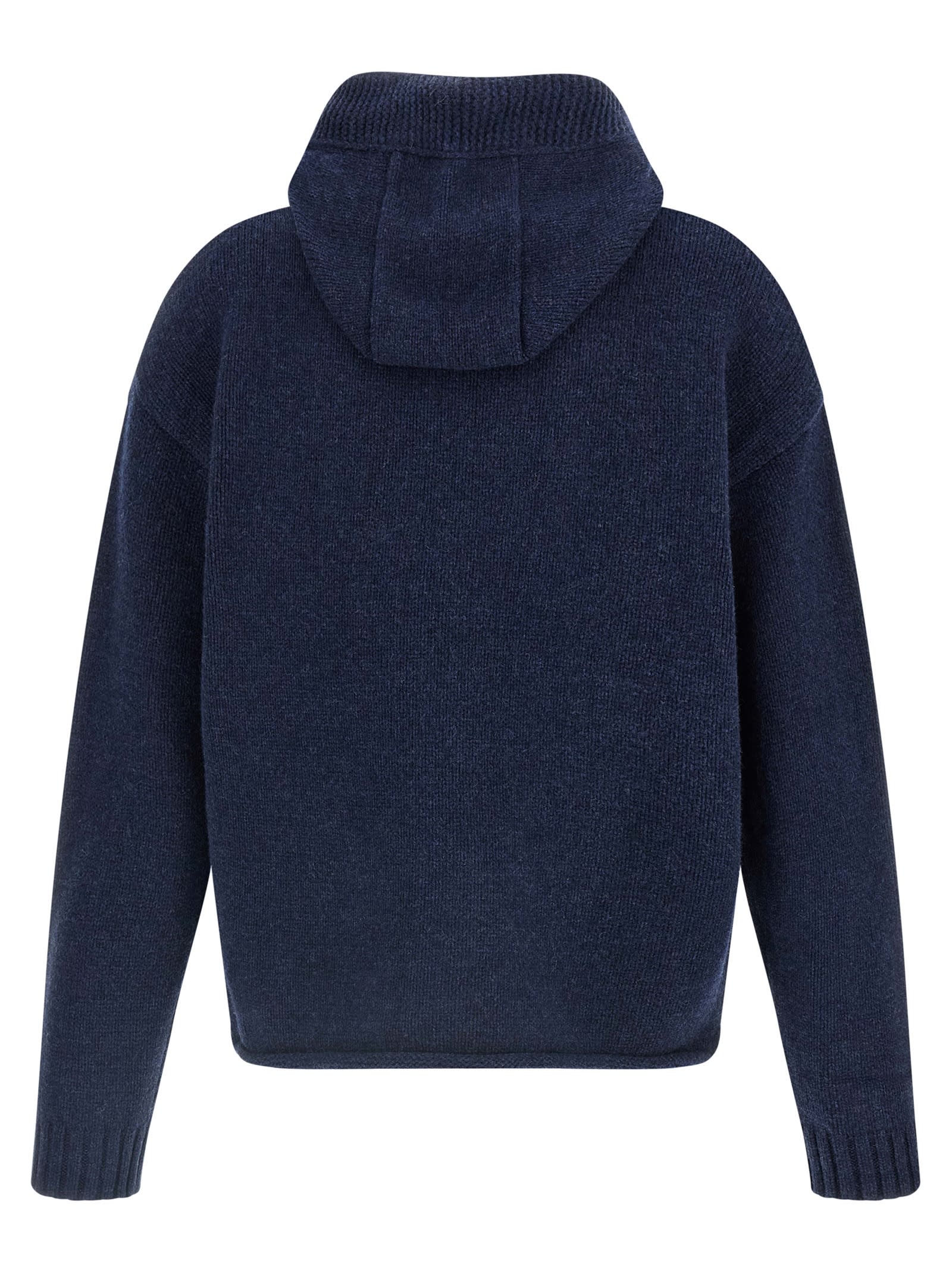 Jw Anderson J. W. Anderson Zip-up Hooded Sweater With Contrasting Logo In Blue