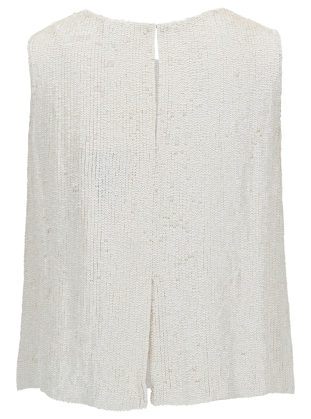 Shop P.a.r.o.s.h White Sleeveless Blouse With All-over Paillettes In Viscose Woman