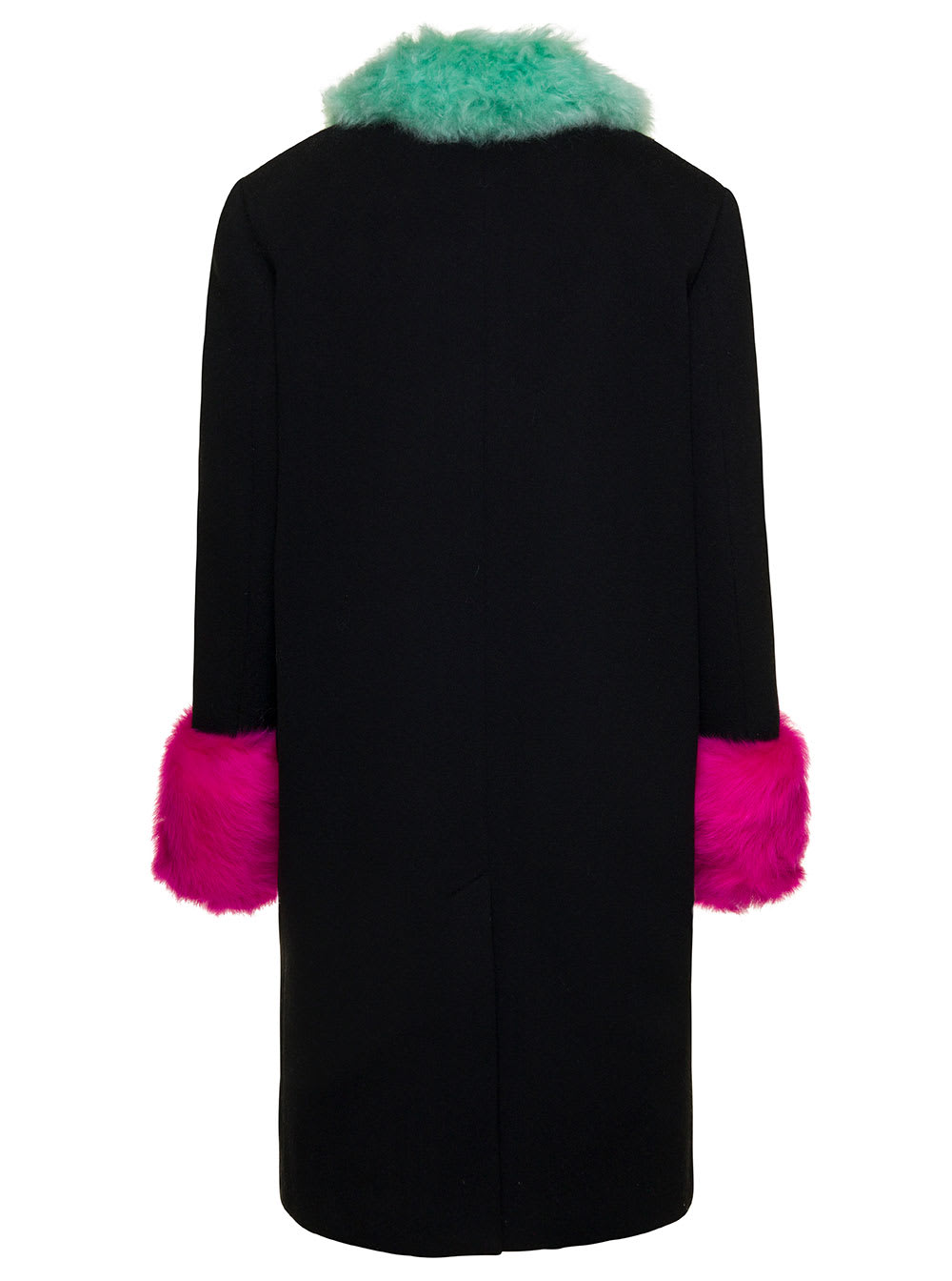 Gucci Black Single-breasted Coat With Detachable Shearling Collar And Cuff In Wool And Cashmere Woma In Multi