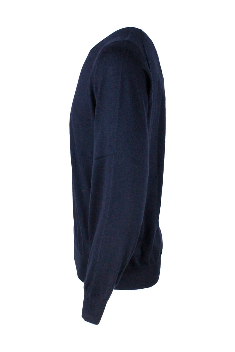 Shop Brunello Cucinelli Light Crewneck Sweater In Cashmere And Silk  In Blue
