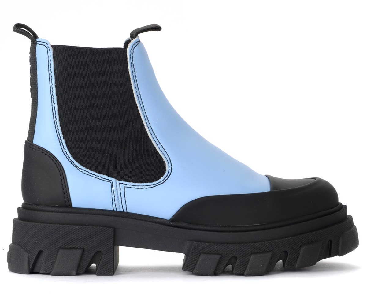 Chelsea Ganni Ankle Boot In Light Blue Leather