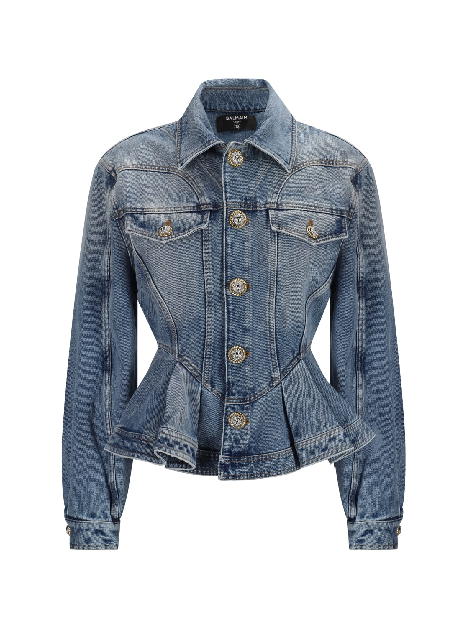 Shop Balmain Denim Jacket In Bleu Jean Clair