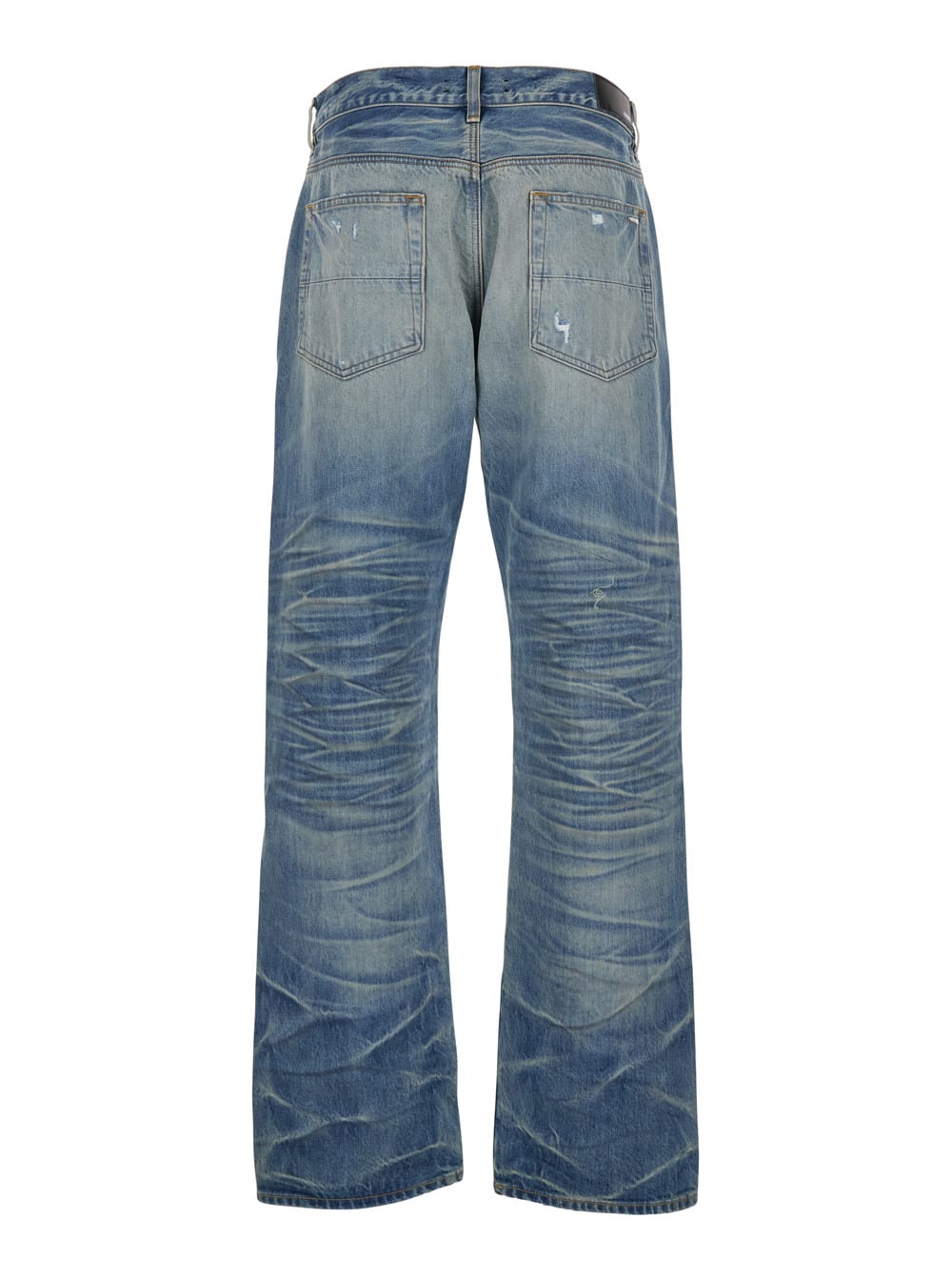 Amiri Men Blue Jeans With Ripped Details On The Front And Logo Patch On The Rear In Denim Man In Blue