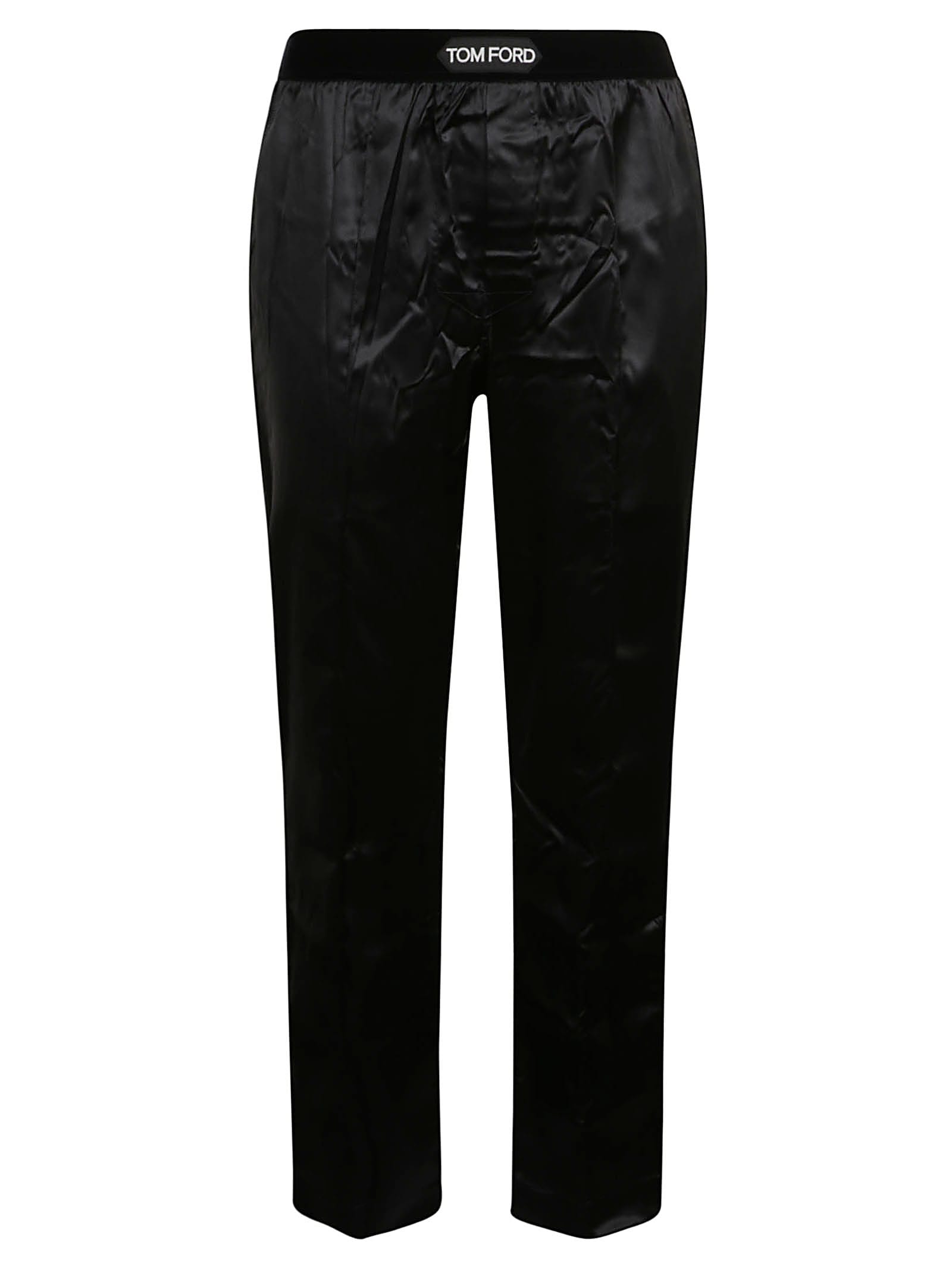 Shop Tom Ford Elastic Logo Waist Trousers In Black