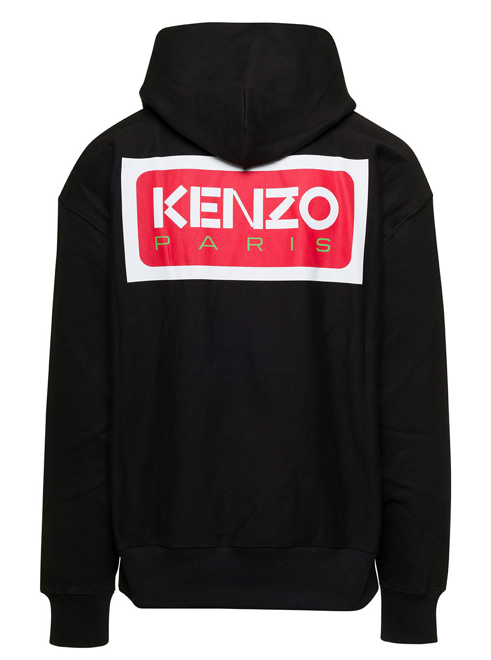 Shop Kenzo Black Hoodie With Logo Print At The Front And Back In Stretch Cotton Man