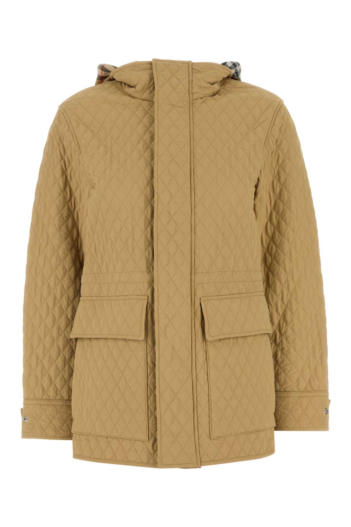 Shop Burberry Beige Nylon Padded Jacket In Flax