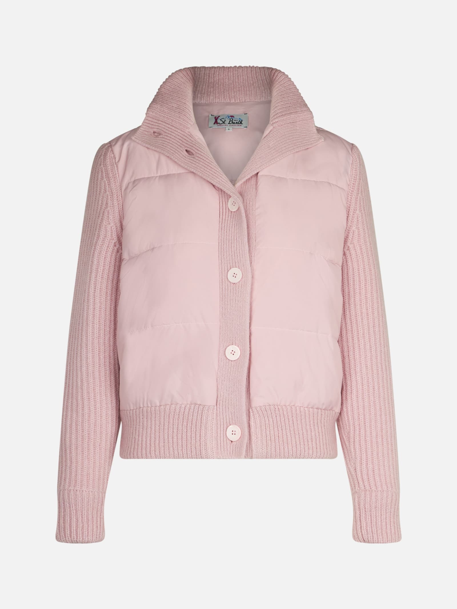 Shop Mc2 Saint Barth Woman Padded Jacket With Knitted Sleeves In Pink