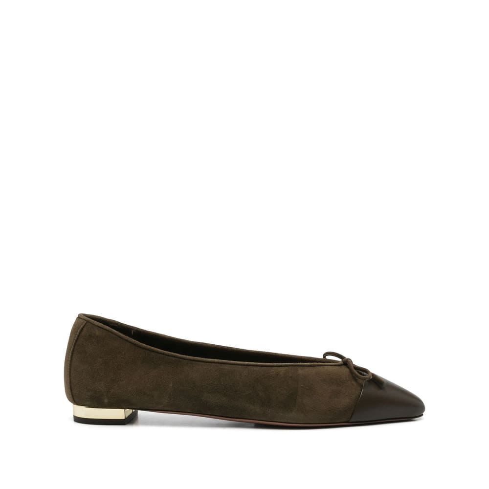 Aquazzura Gioia Bow-detailed Leather-trimmed Suede Ballet Flats In Green
