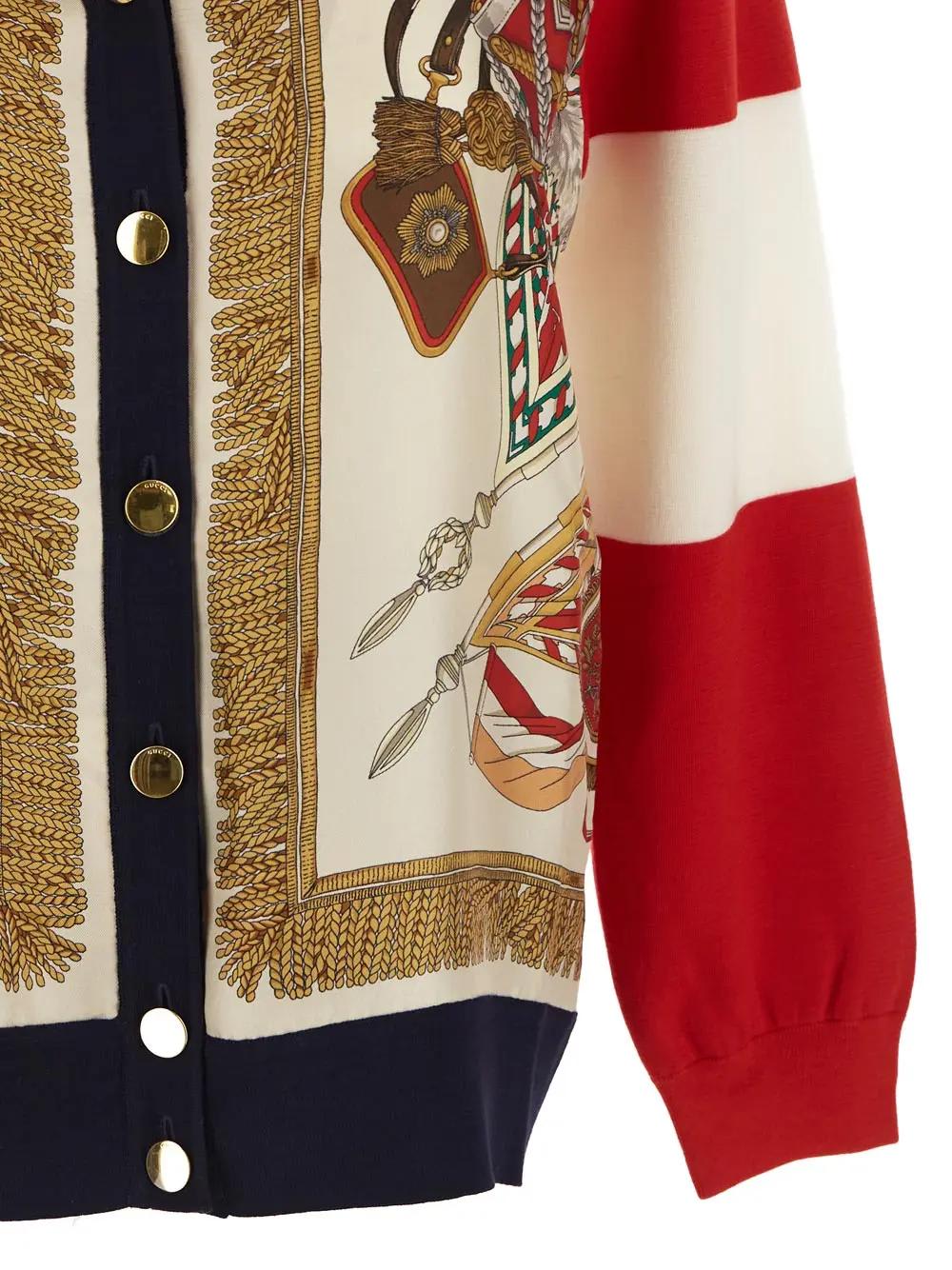 Gucci Extra Fine Wool Cardigan With Print In Multicolour