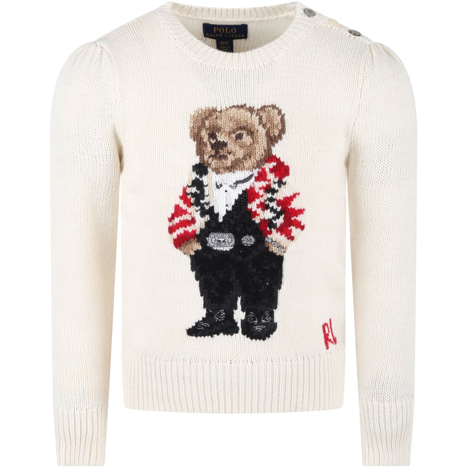 Ralph Lauren Ivory Sweater For Kids With Bear