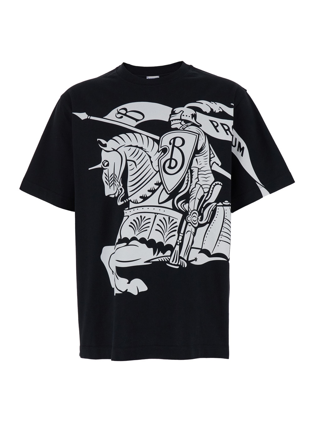 Shop Burberry T-shirt Con Stampa Cavaliere Equestre A Contrasto In Cotone Nero Uomo In Black