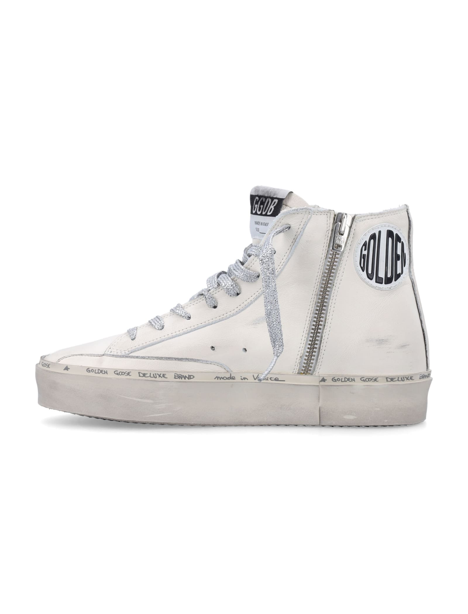 Shop Golden Goose Hi Fancy Sneakers In White Silver Blue