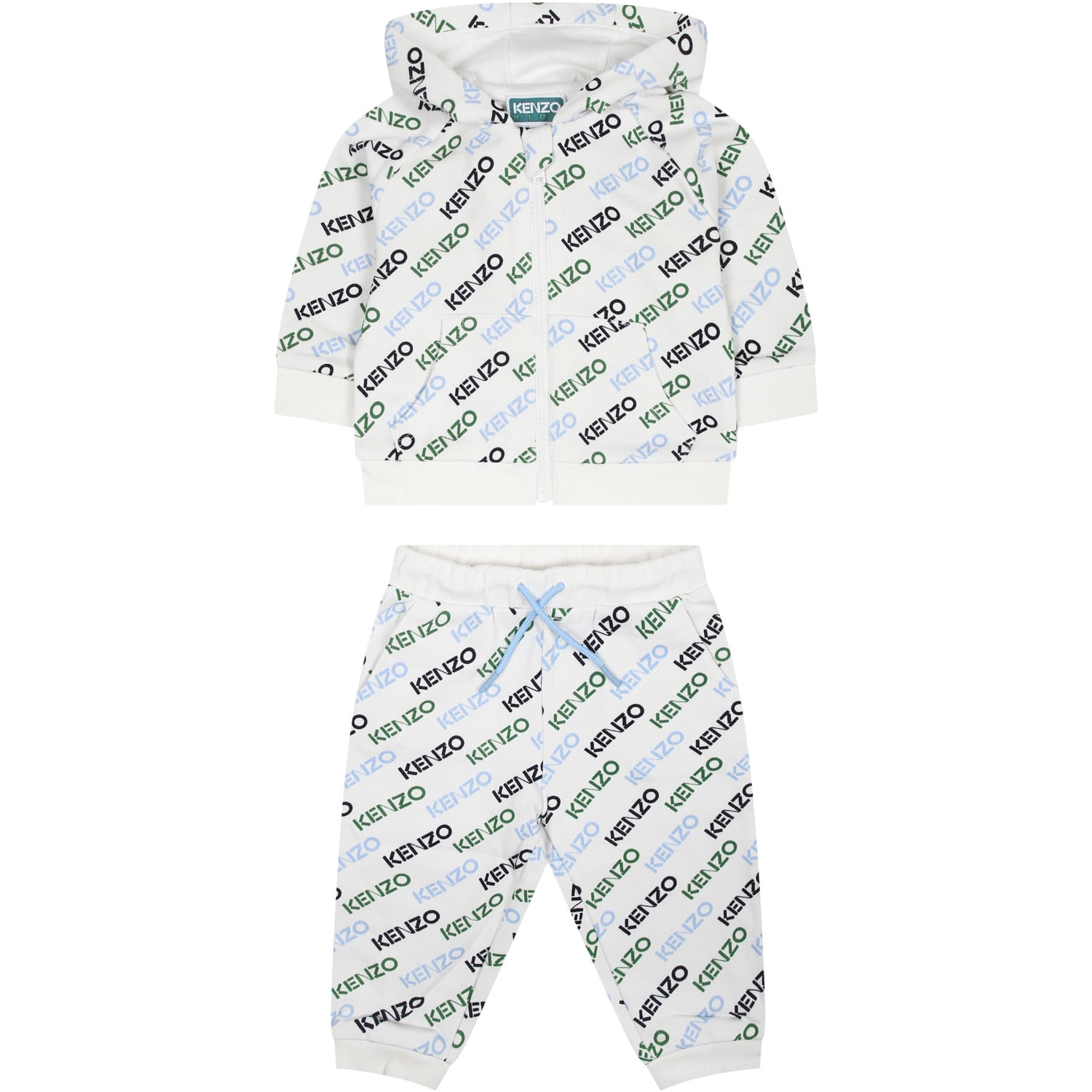 Shop Kenzo White Set For Baby Boy With All-over Logo