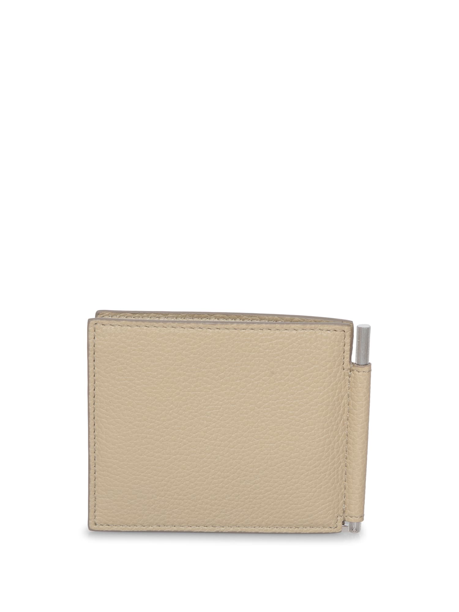 Tom Ford Beige Grained Leather Clip Wallet In Beige