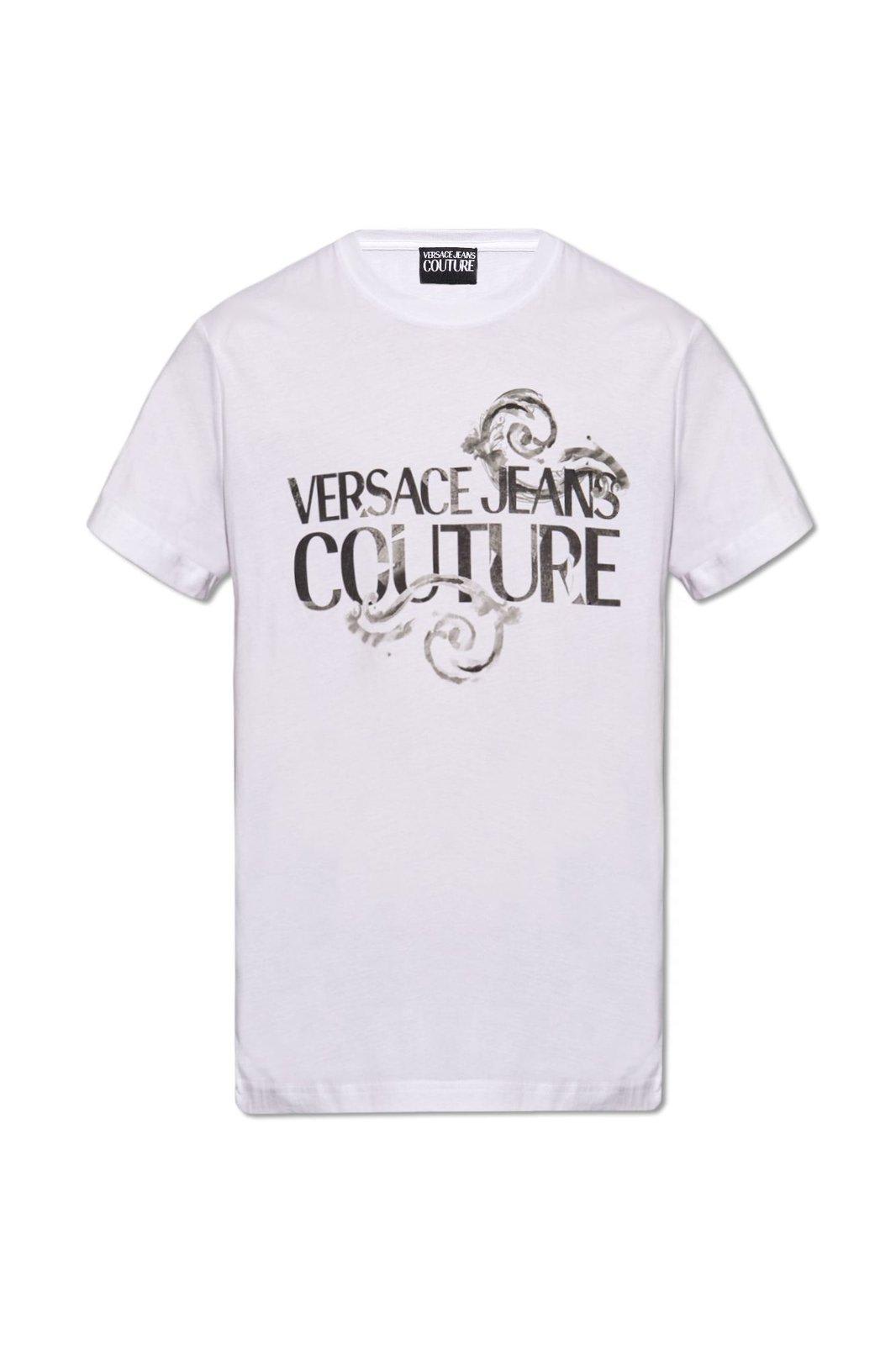 Shop Versace Jeans Couture Logo-printed Crewneck T-shirt In White