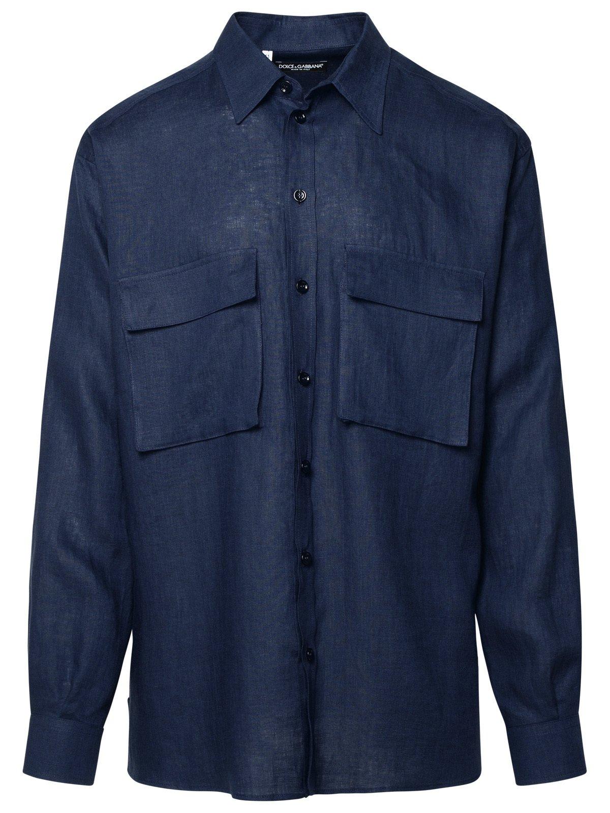 Shop Dolce & Gabbana Button-up Oversized Shirt In Blue