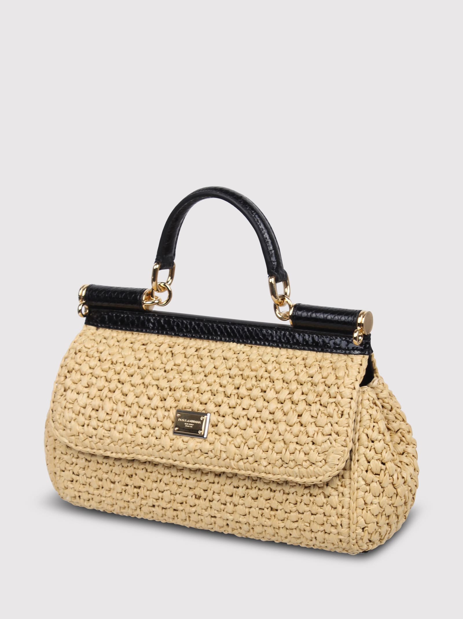 Shop Dolce & Gabbana Elongated Raffia Crochet Sicily Handbag