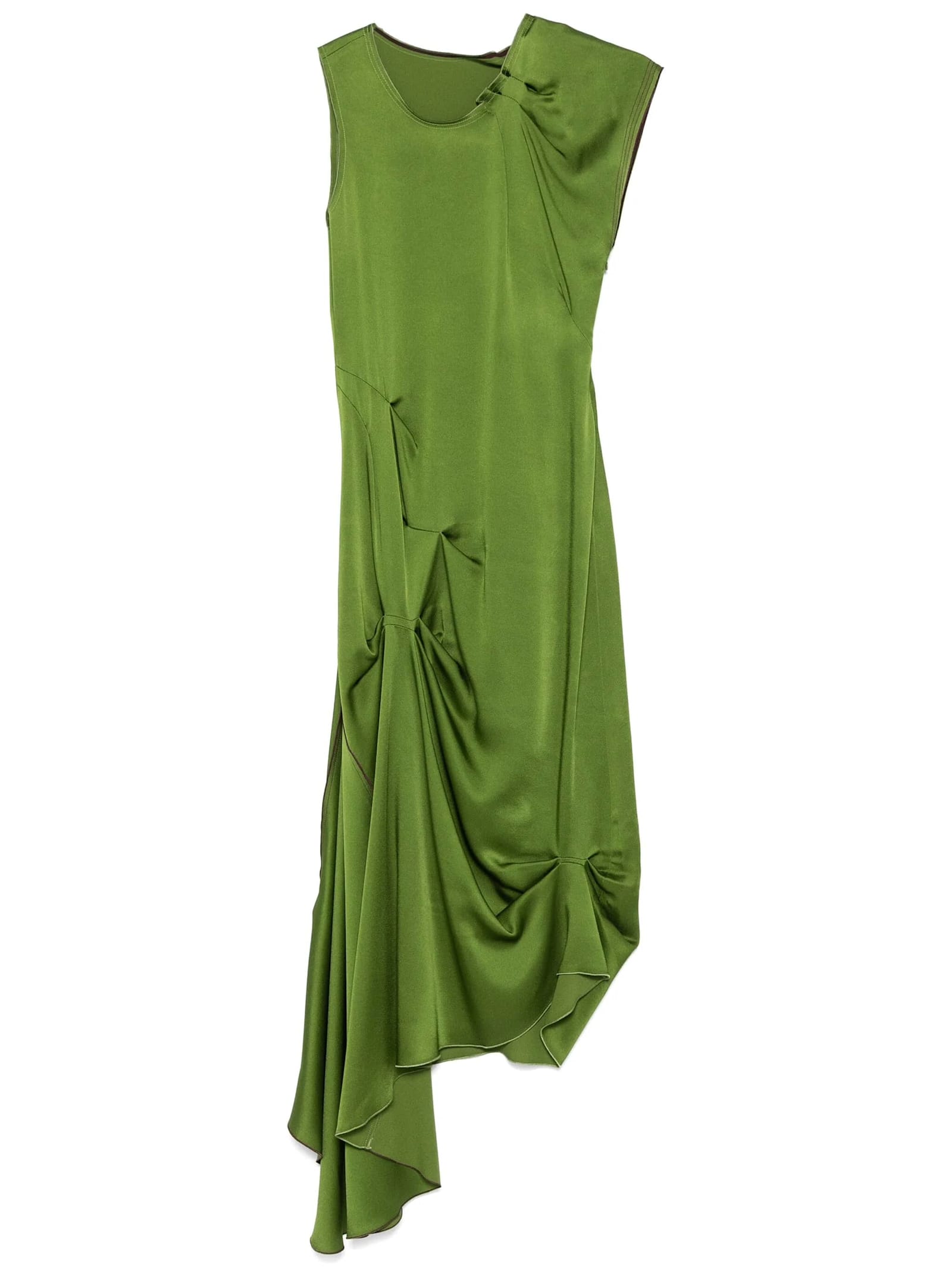 Victoria Beckham Draped Sleeveless Midi Dress With Asymmetric Detailing In Algae
