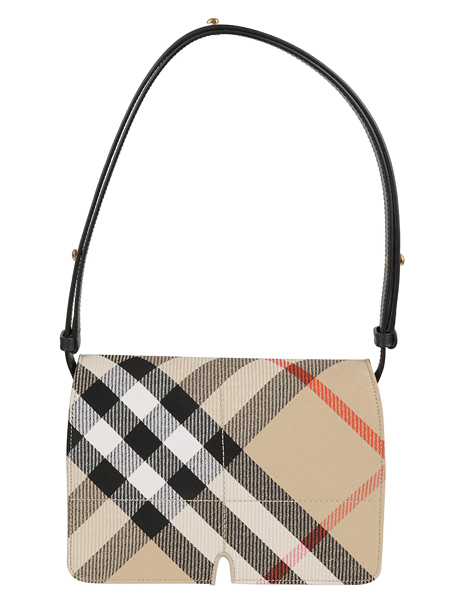 Shop Burberry Check Flap Shoulder Bag In Sand Ip Check