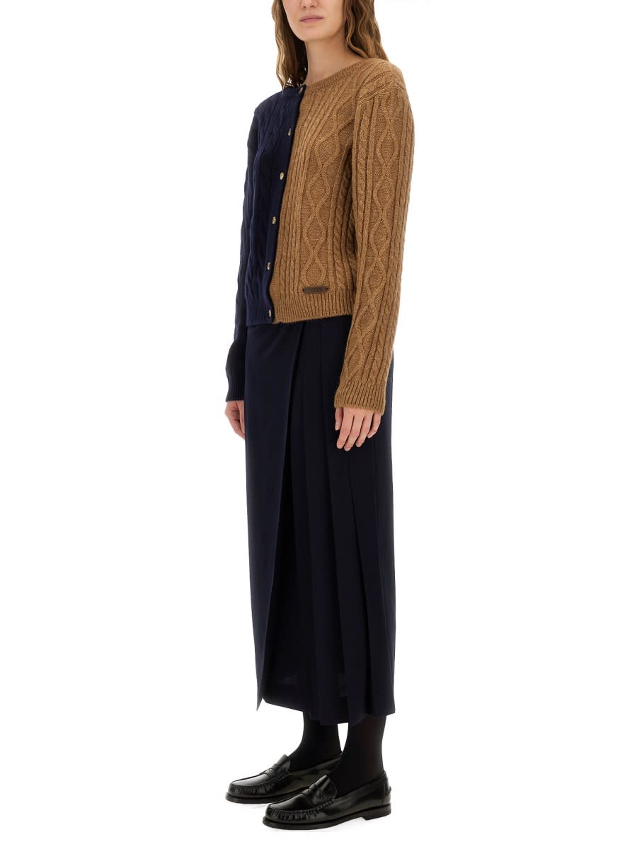 Moschino High Waist Pleated Midi Skirt Toggle In Blue