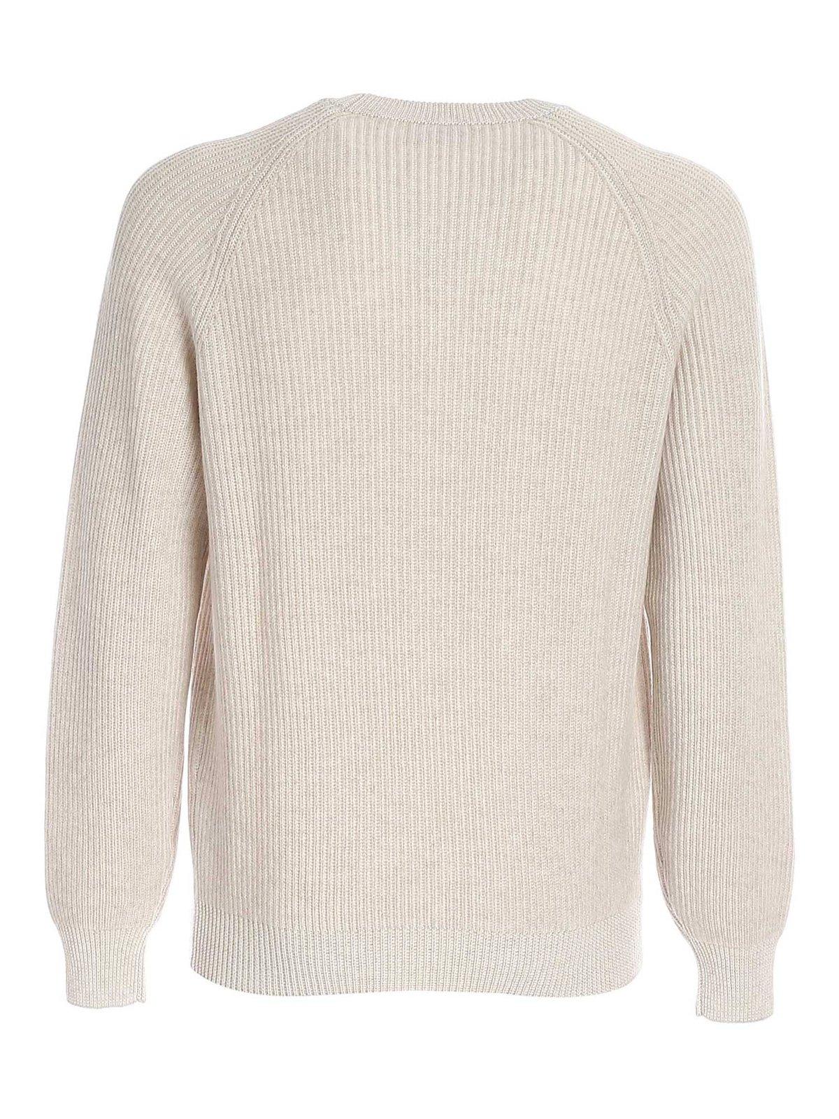 Shop Brunello Cucinelli Ribbed Knit Sweater  In Natural