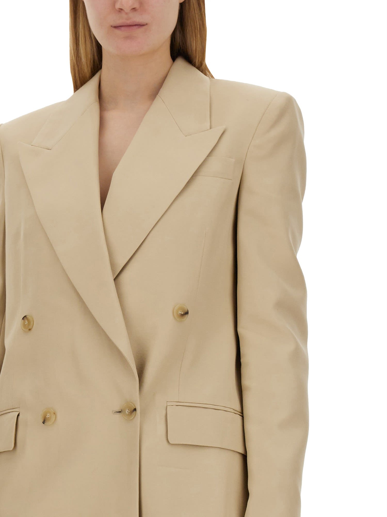Stella Mccartney Double Breasted Satin Blazer In Beige