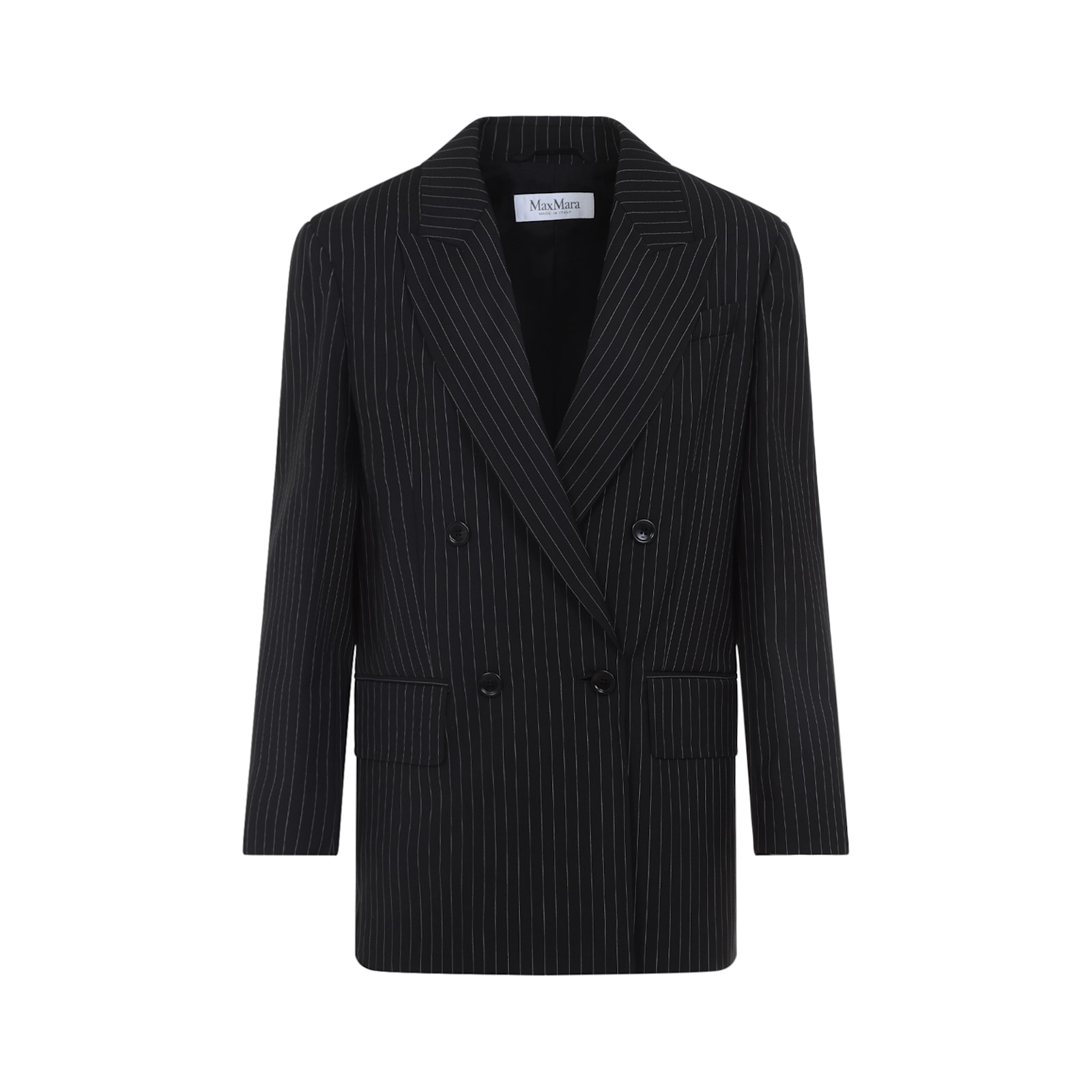 Max Mara Mattia Pinstriped Wool Blazer In Black