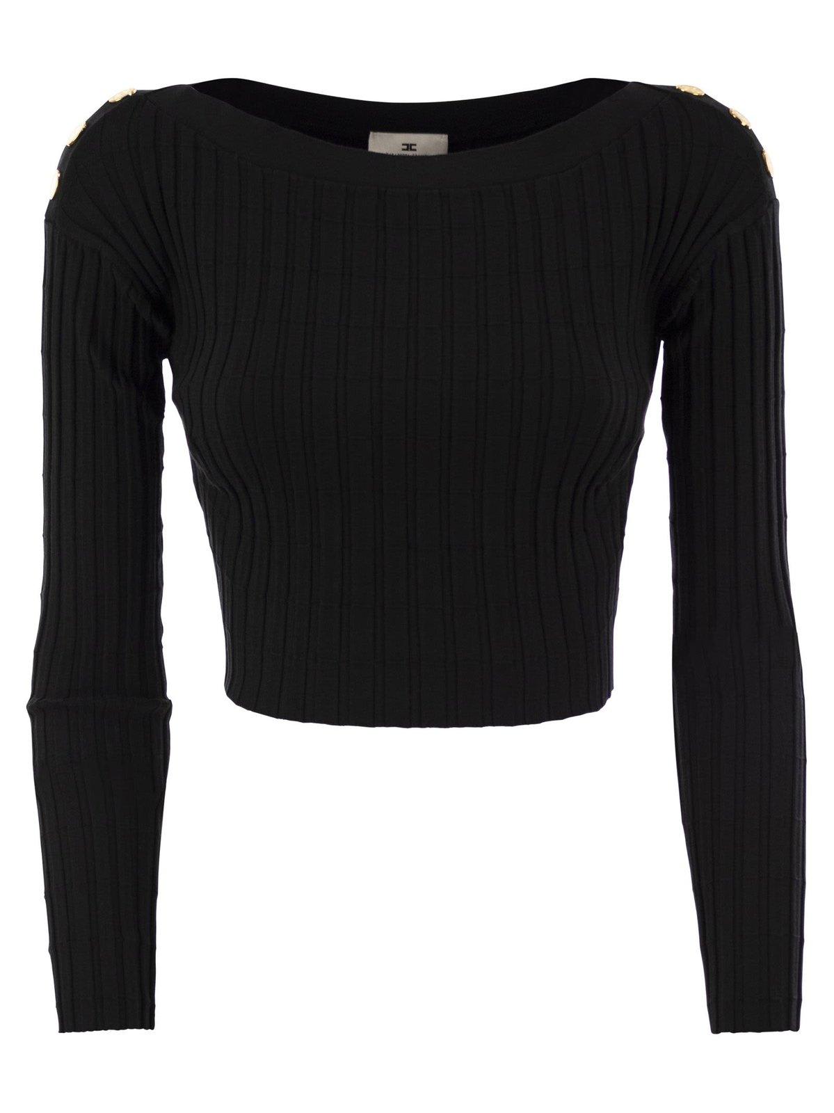 Shop Elisabetta Franchi Crewneck Cropped Jumper In Nero