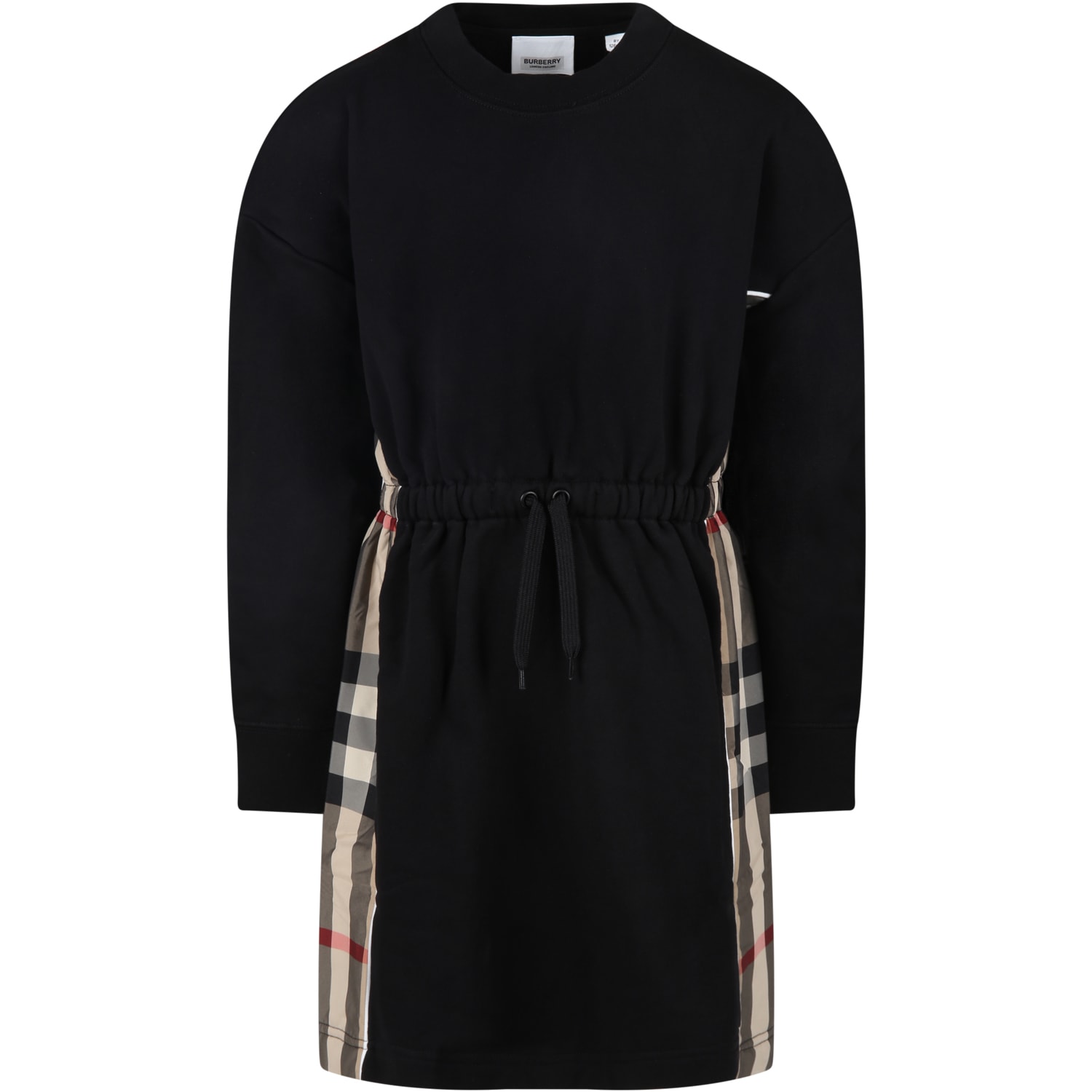 Burberry Black Dress For Girl With Iconic Check Vintage