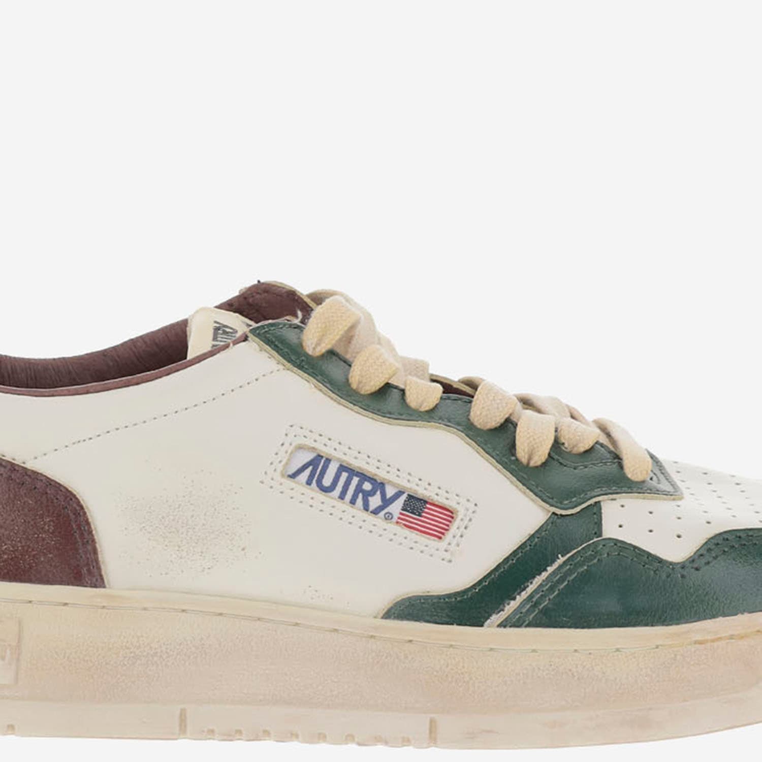 Autry Medalist Low Super Vintage Sneakers In White Pine Grove Leather And Rum Raisin In Animal Print