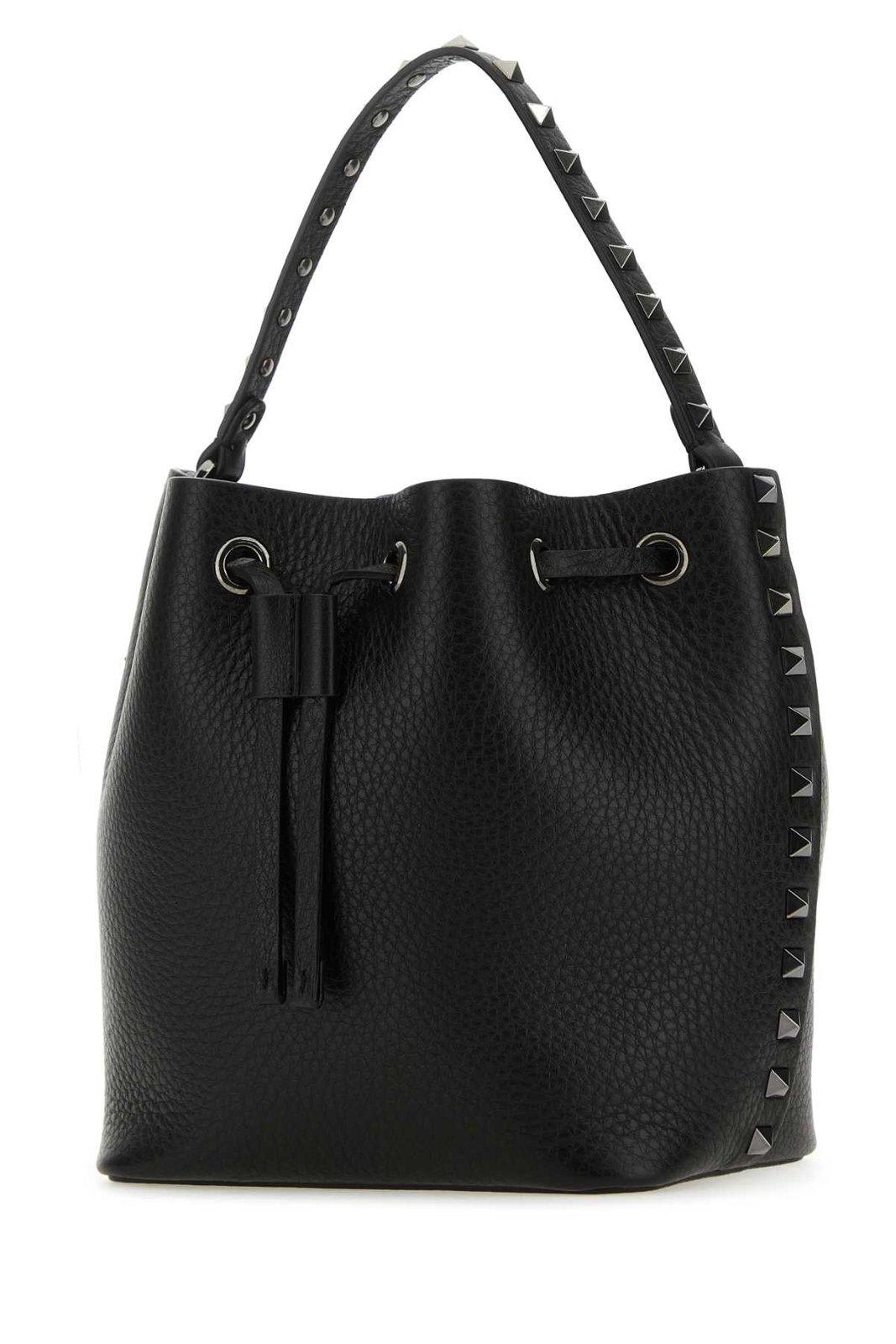Shop Valentino Garavani Rockstud Drawstring Bucket Bag In Black