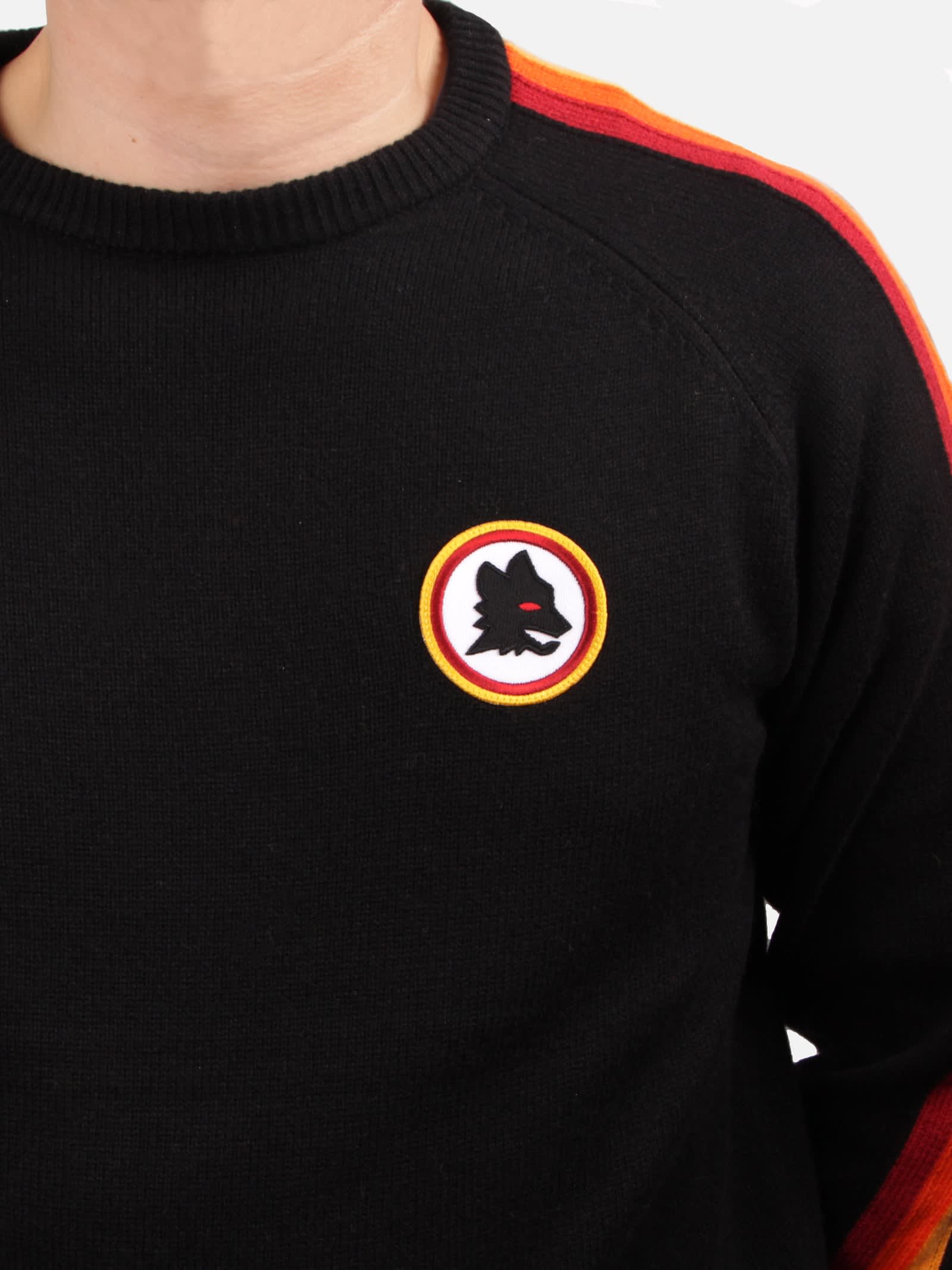 Shop Mc2 Saint Barth Man Crewneck Sweater With Roma Patch As Roma Special Edition In Black