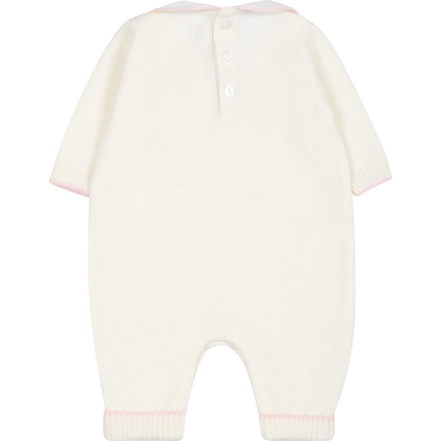 Shop Little Bear Ivory Babygrow For Baby Girl With Bow In Latte/cipria