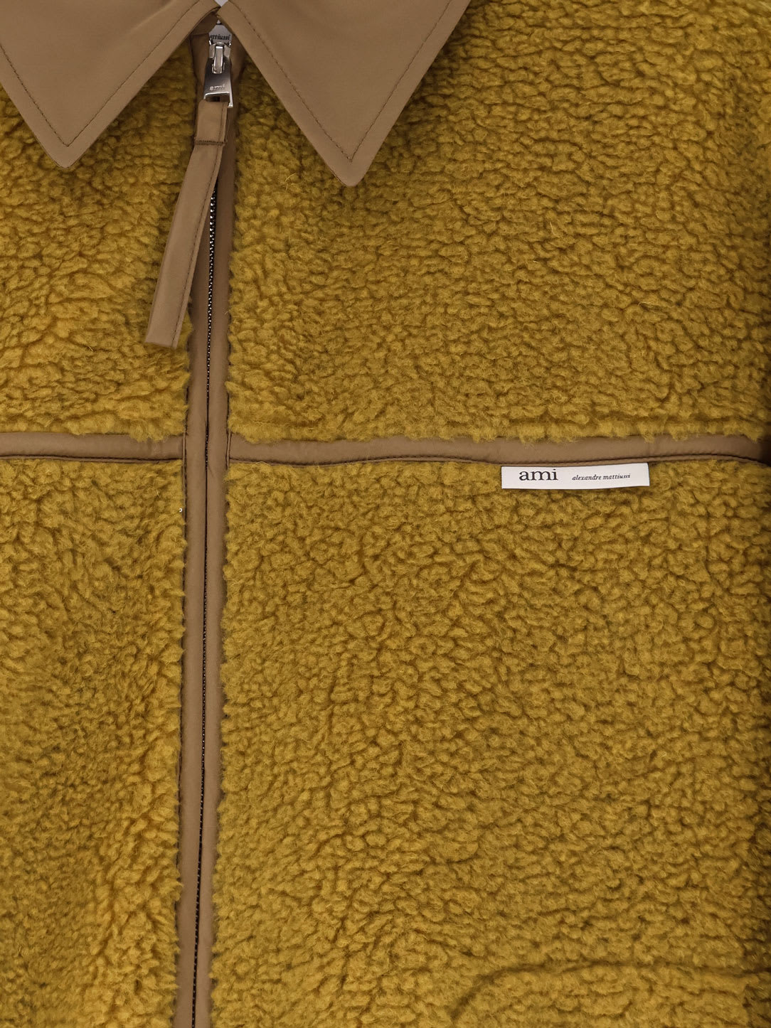Ami Alexandre Mattiussi Ami Paris Ami Yellow Shearling Jacket With Contrast Collar In Brown